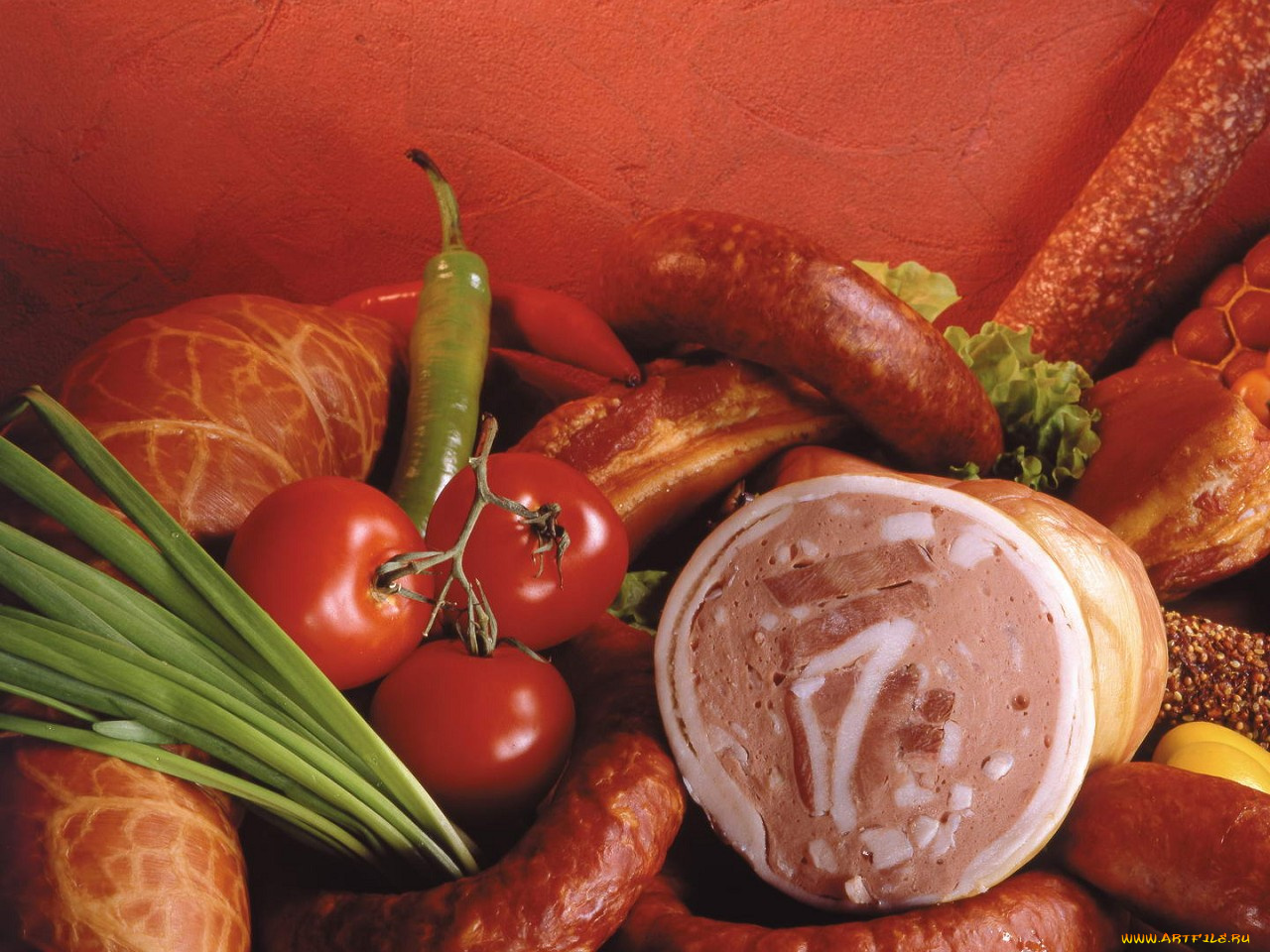 еда, колбасные, изделия, томаты, помидоры
