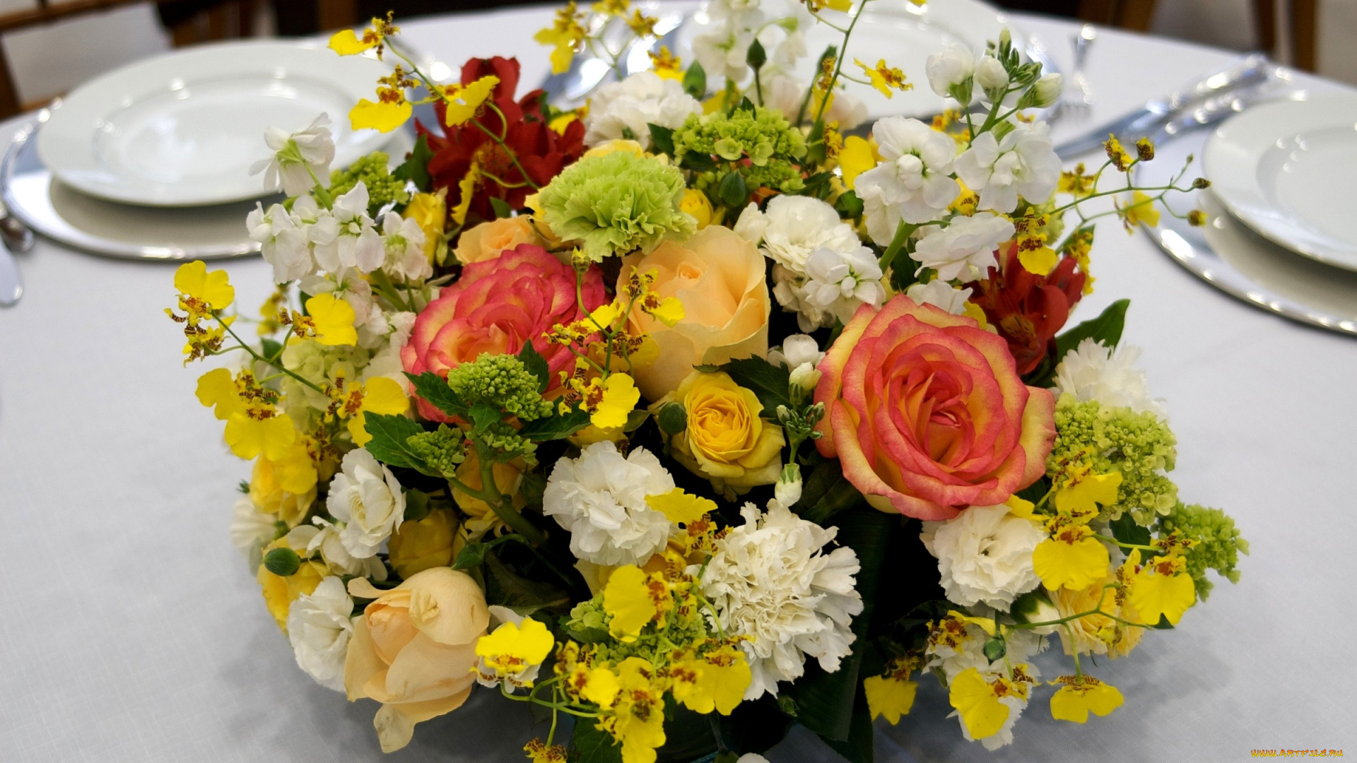 цветы, букеты, композиции, розы, гвоздики, орхидеи