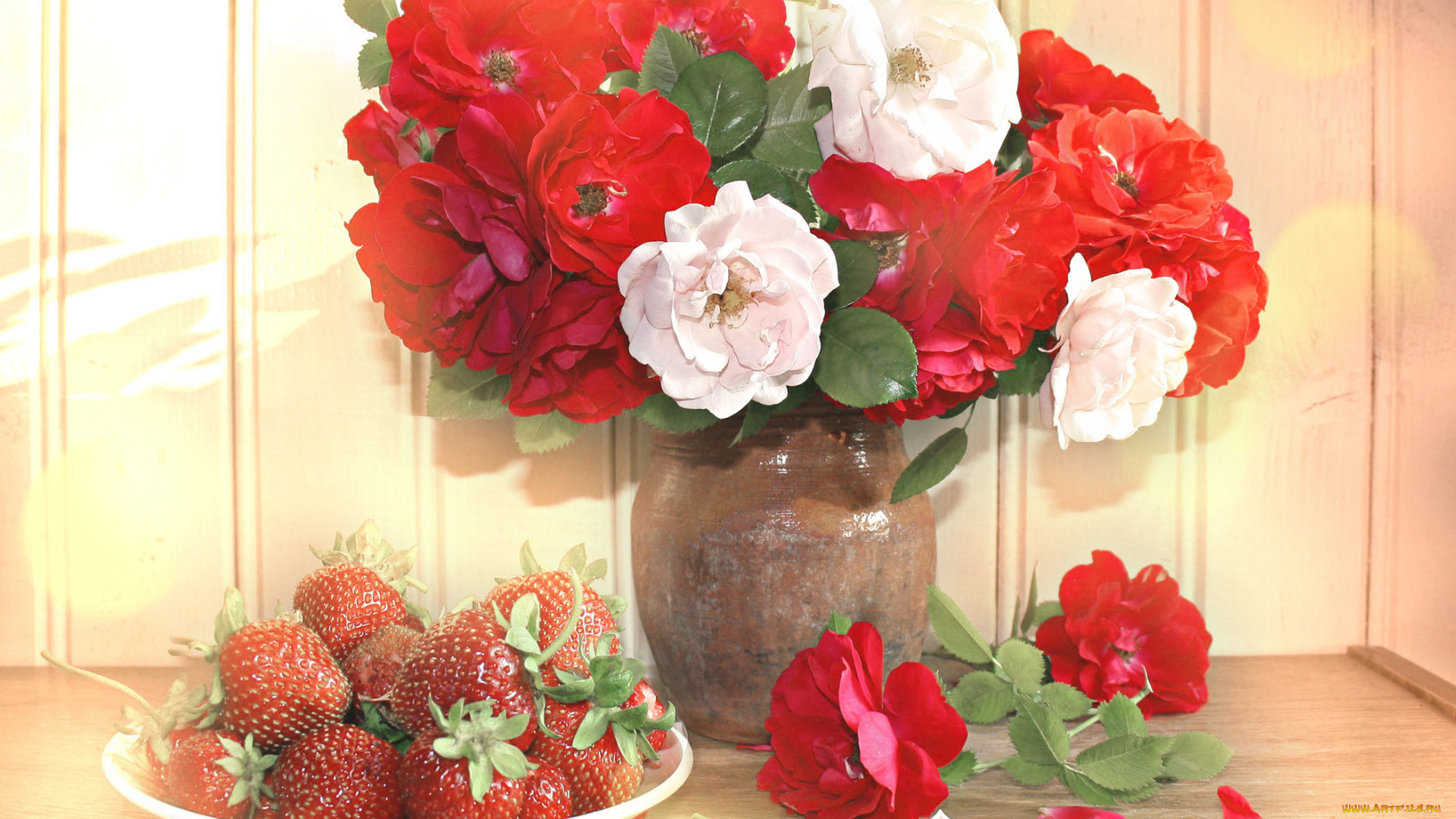 еда, натюрморт, розы, ягоды