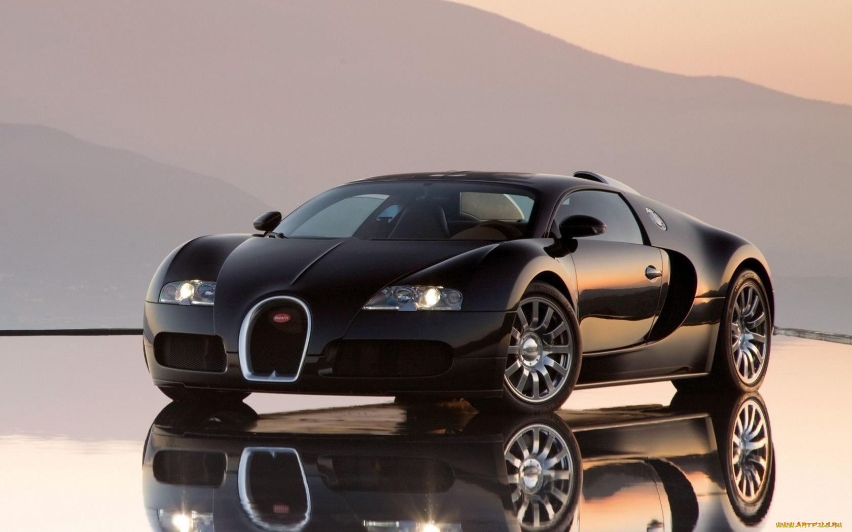 bugatti, veyron, автомобили, черный, отражение