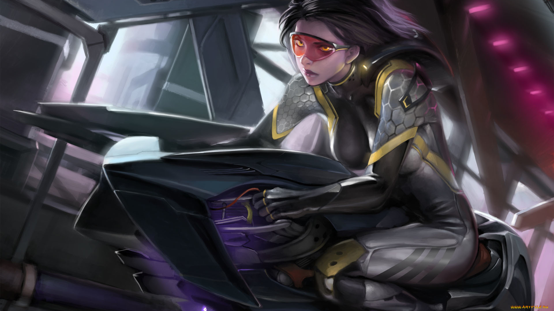 фэнтези, девушки, космобайк