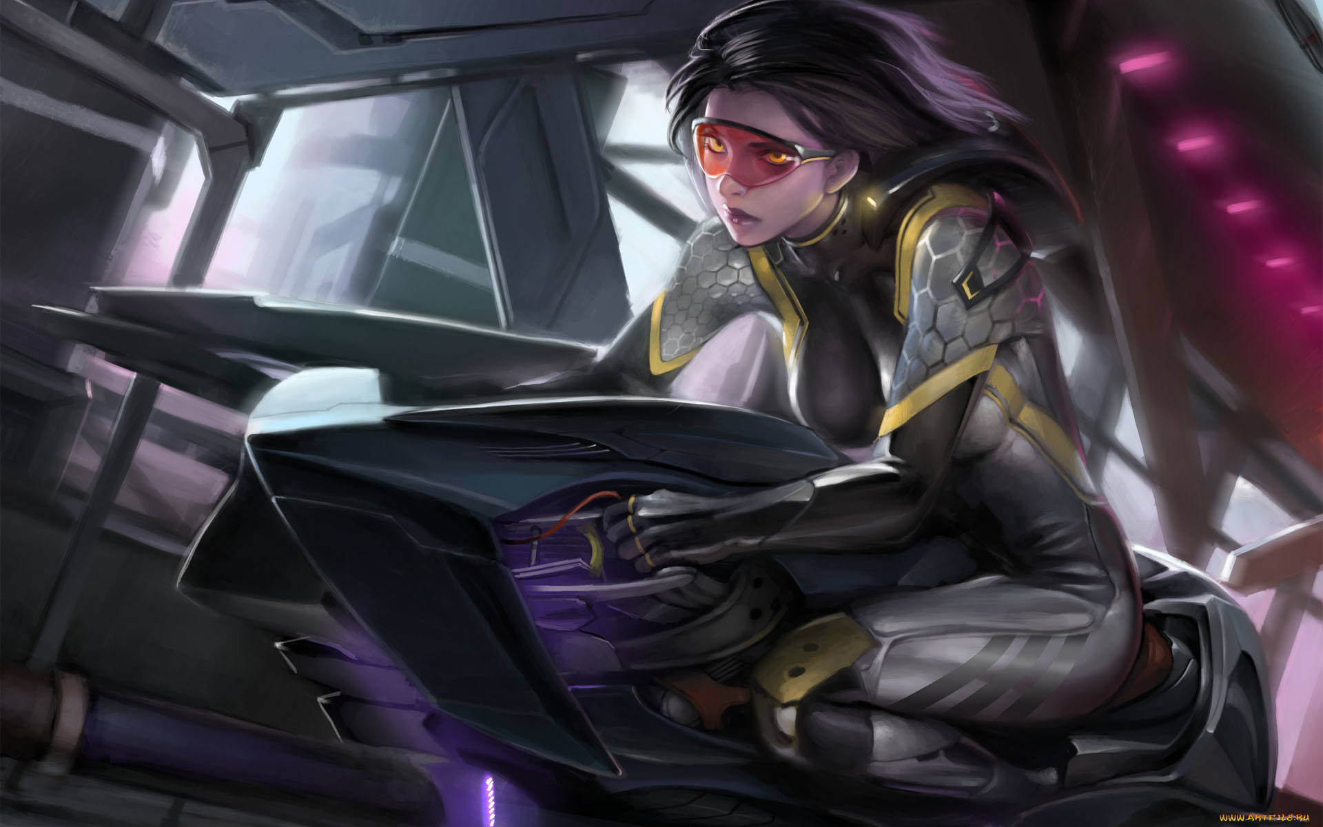 фэнтези, девушки, космобайк