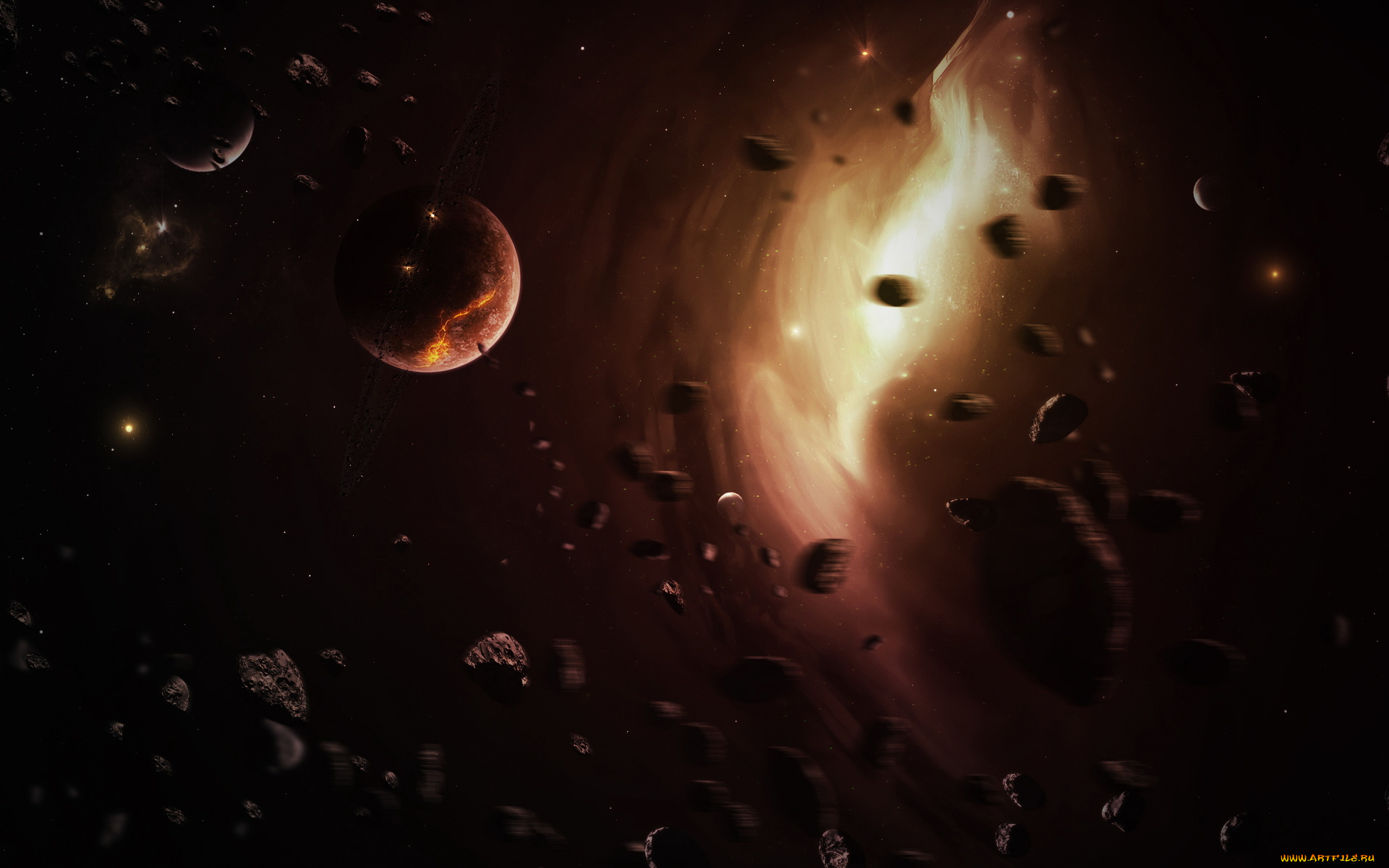 космос, арт, планета, взрыв