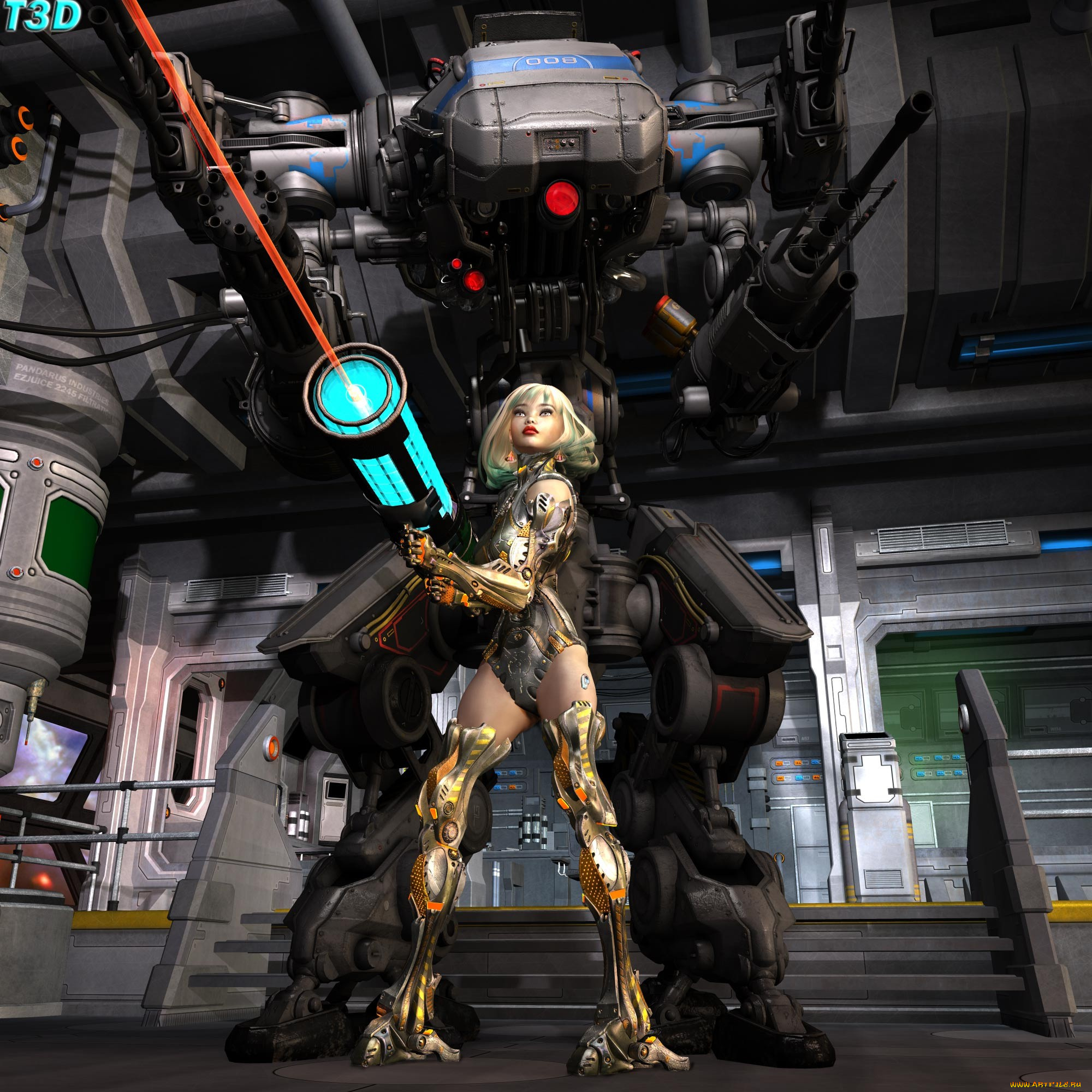 3д, графика, creatures, существа, робот, девушка, оружие