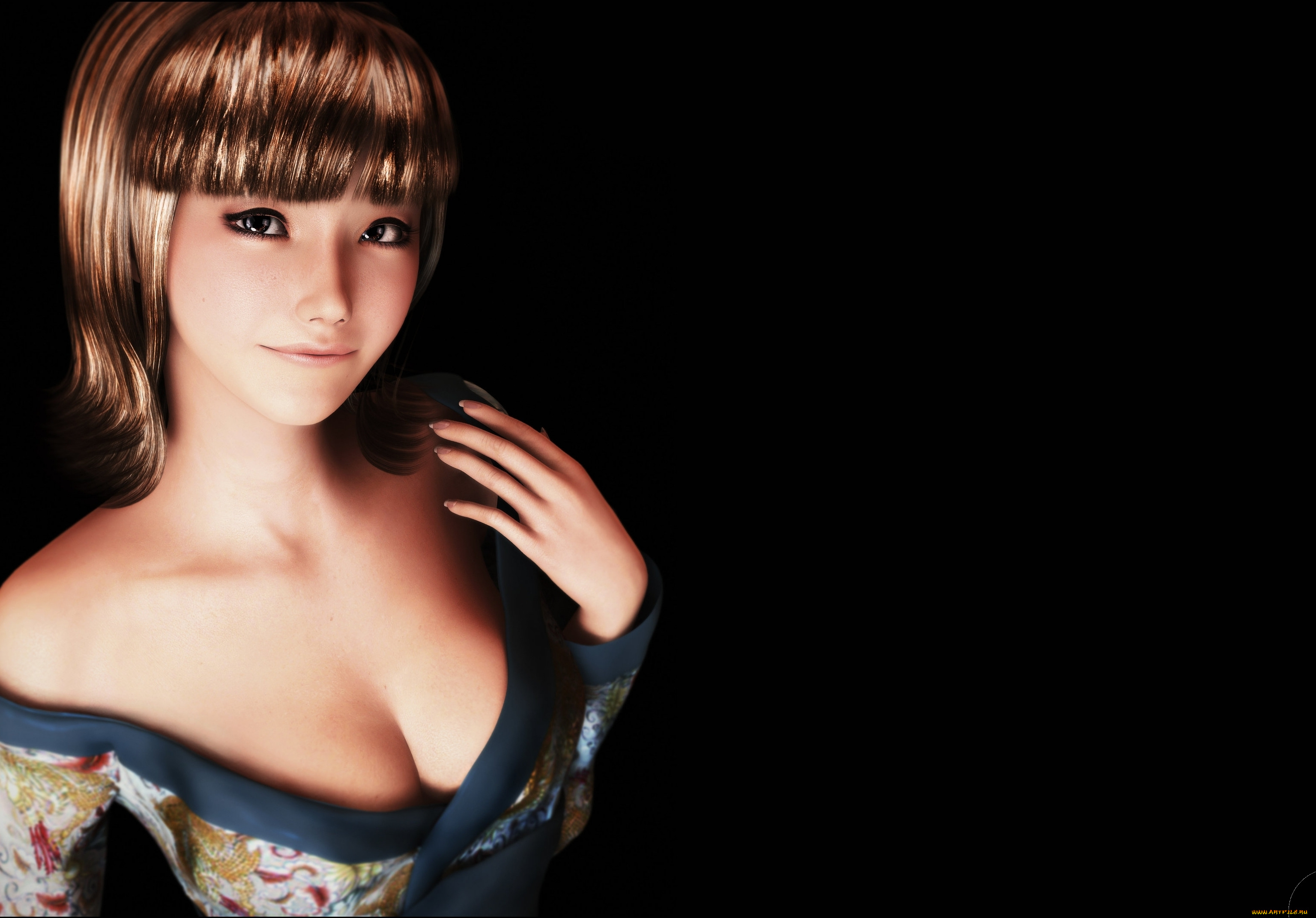 3д, графика, people, люди, декольте, девушка, girl, азиатка