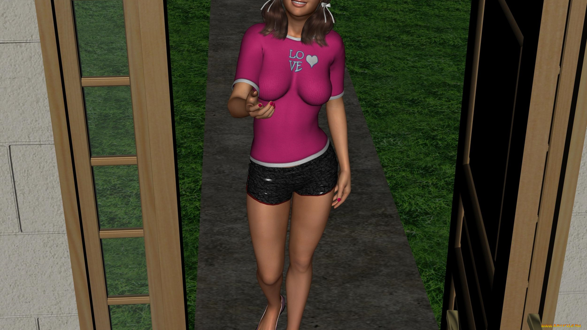 3д, графика, people, , люди, дверь, девушка