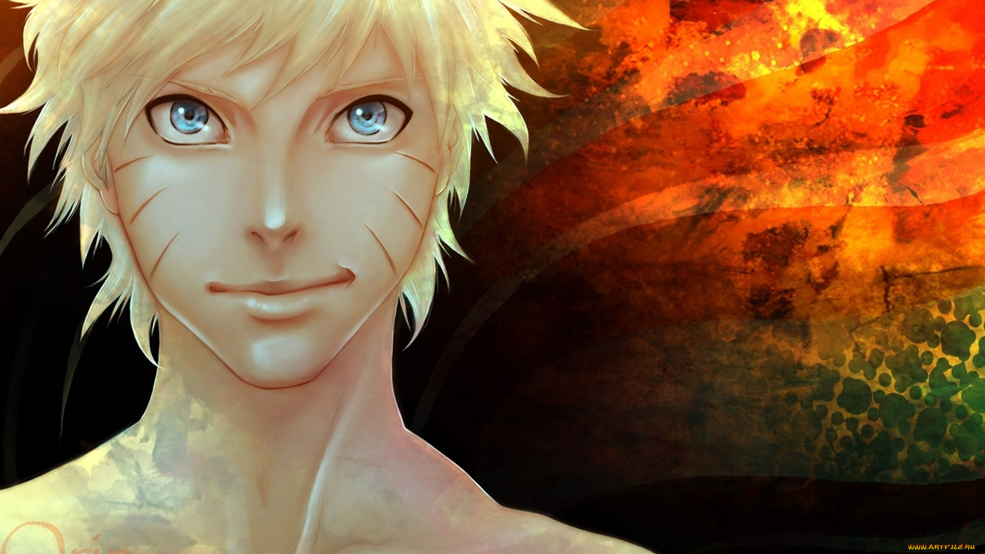 аниме, naruto, наруто, блондин, улыбка, портрет, лицо