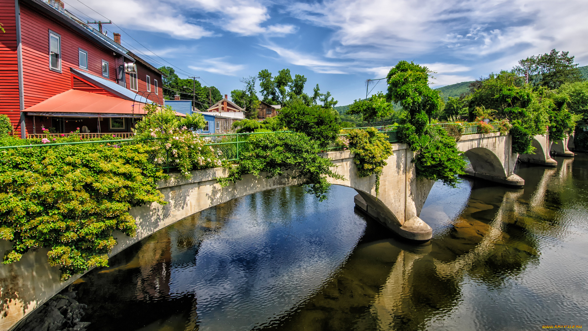 bridge, of, flowers, города, -, мосты, цветы, растения, мост, река