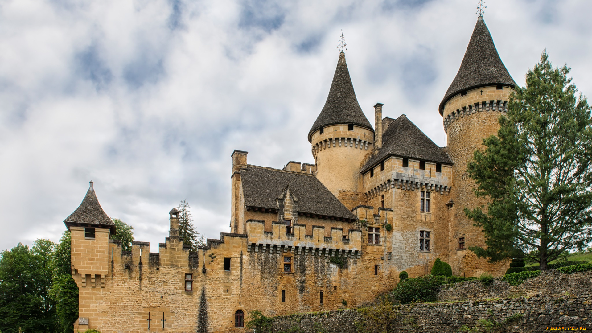 chateau, de, puymartin, , france, города, замки, франции, замок, стена, парк