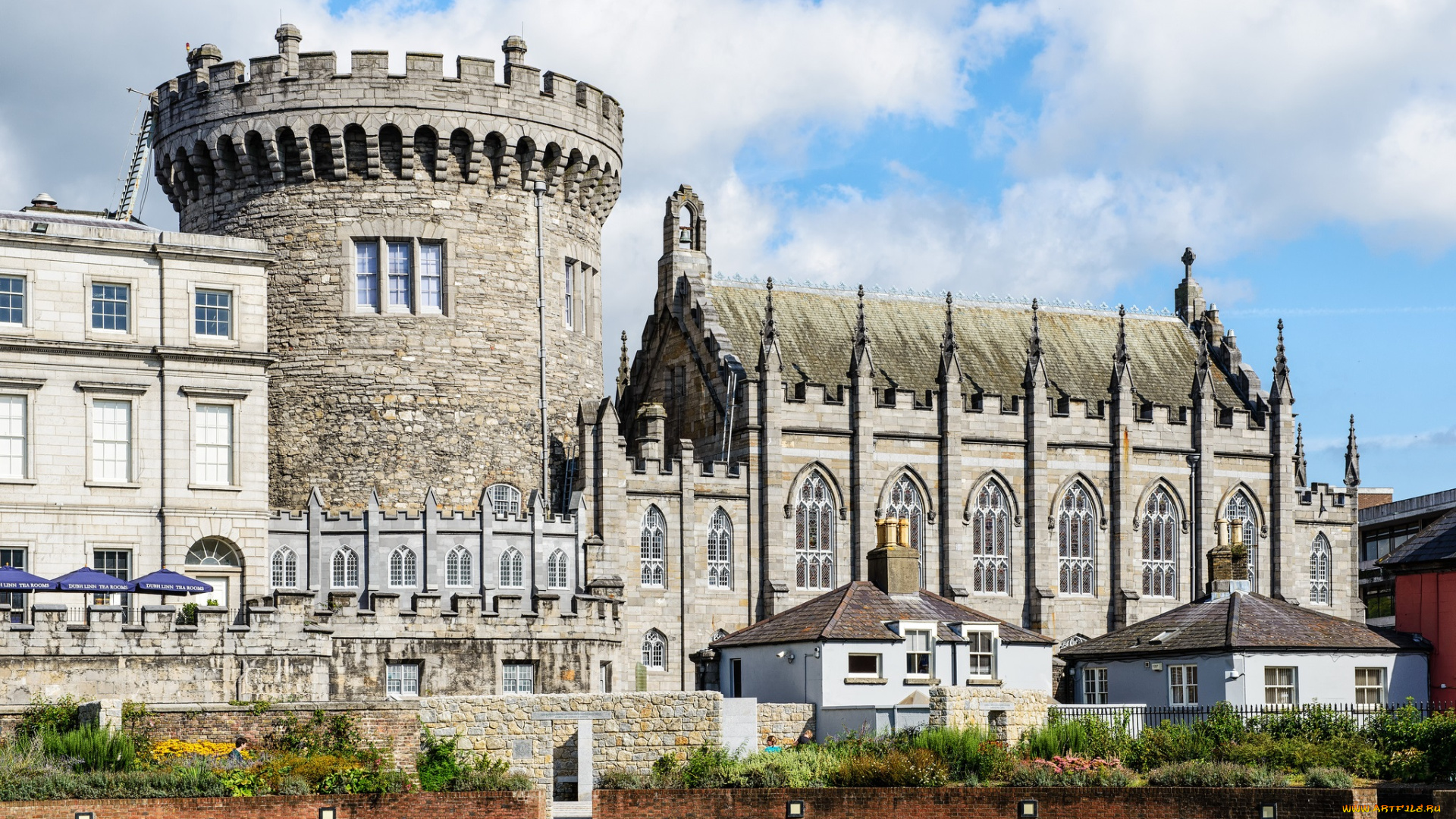 dublin, castle, города, -, столицы, государств, башня, замок, шпили, парк, стена