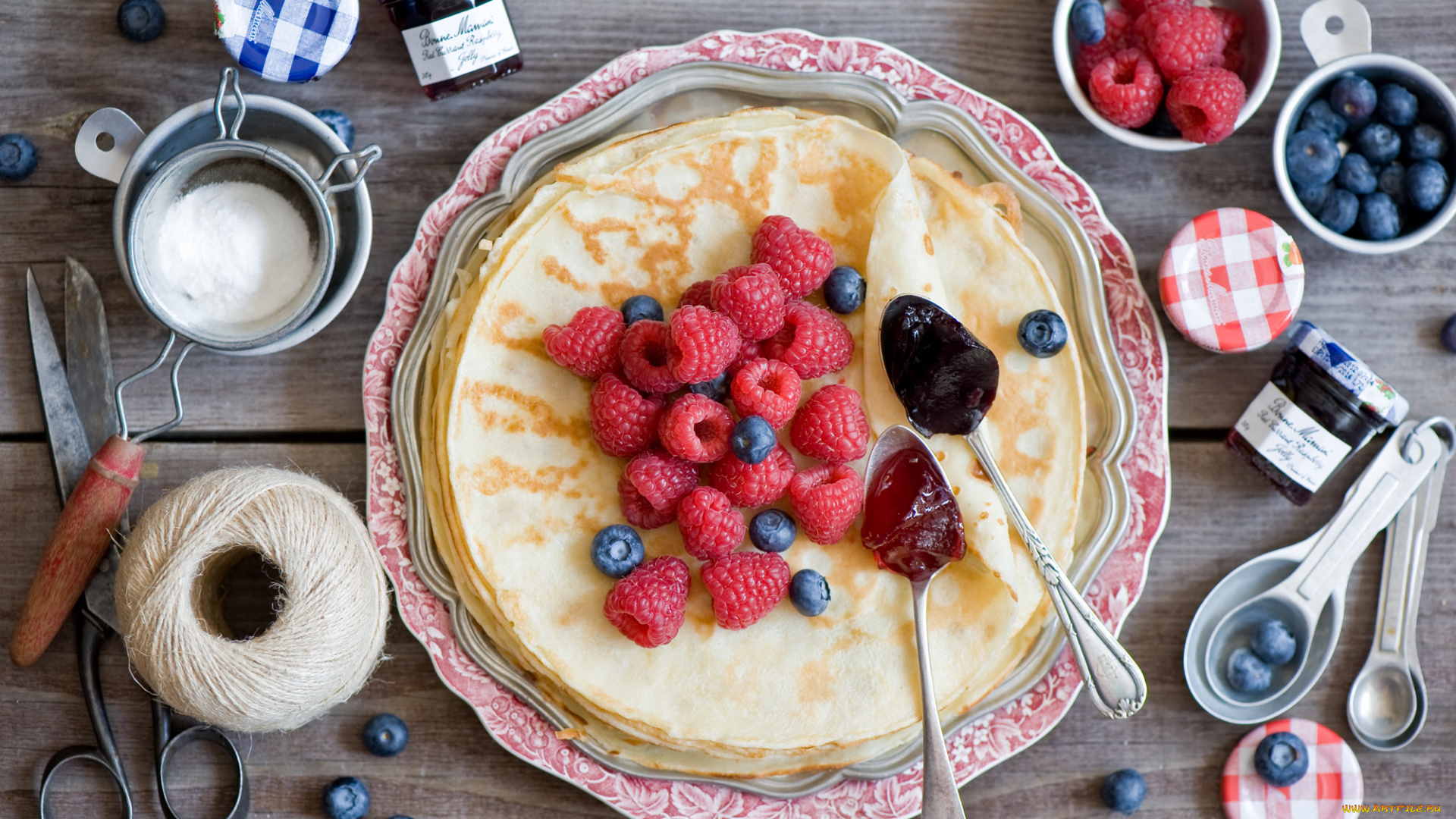 еда, блины, , оладьи, ягоды