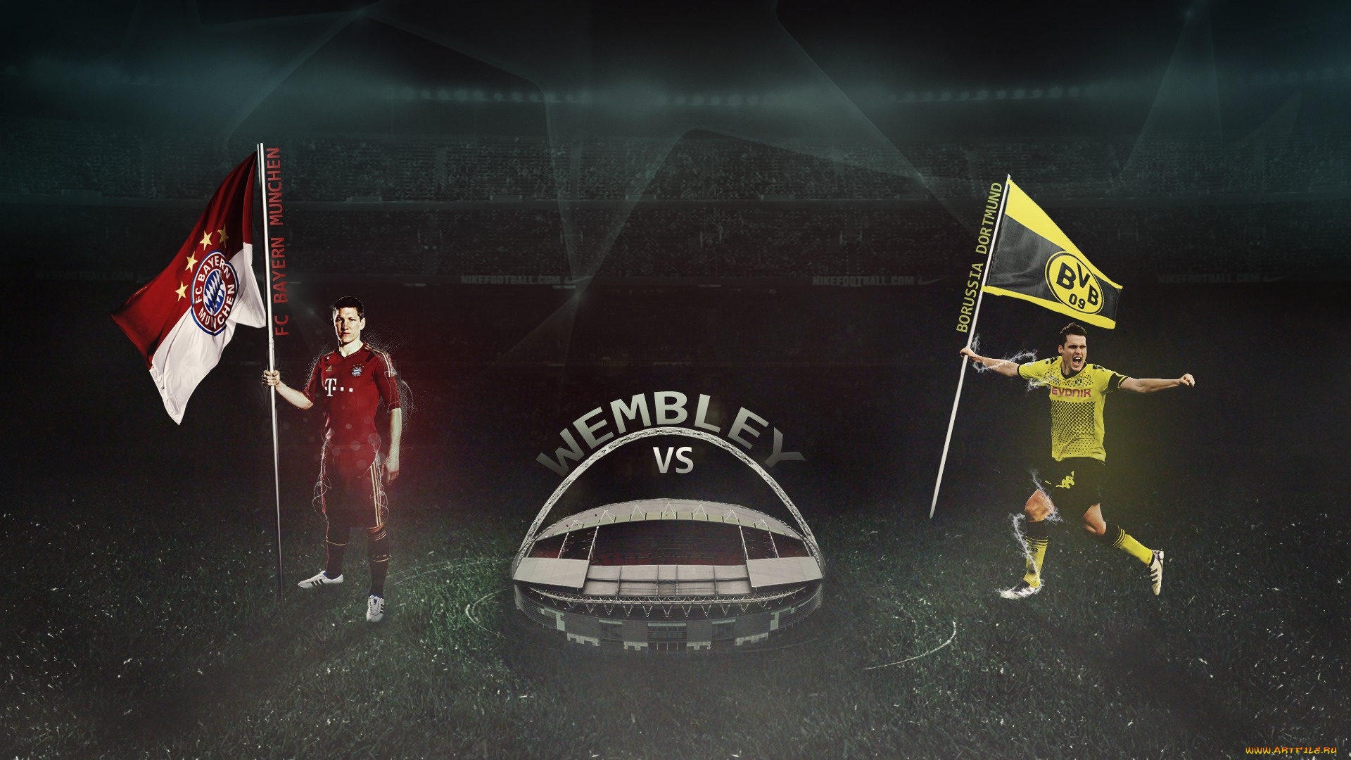 спорт, 3d, рисованные, стадион, wembley, Чемпионов, финал, лига, borussia, munchen, bayern, dortmund