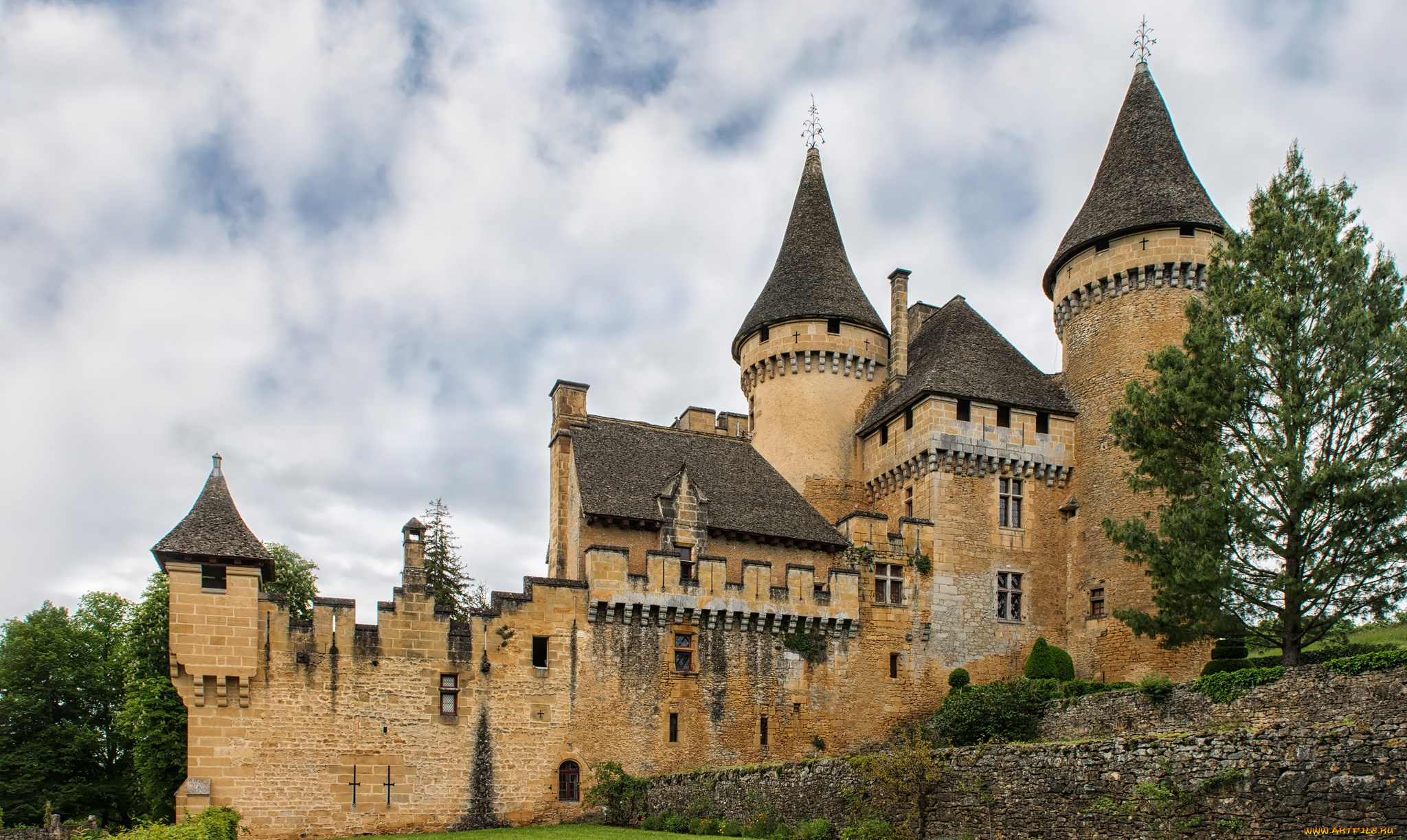 chateau, de, puymartin, , france, города, замки, франции, замок, стена, парк