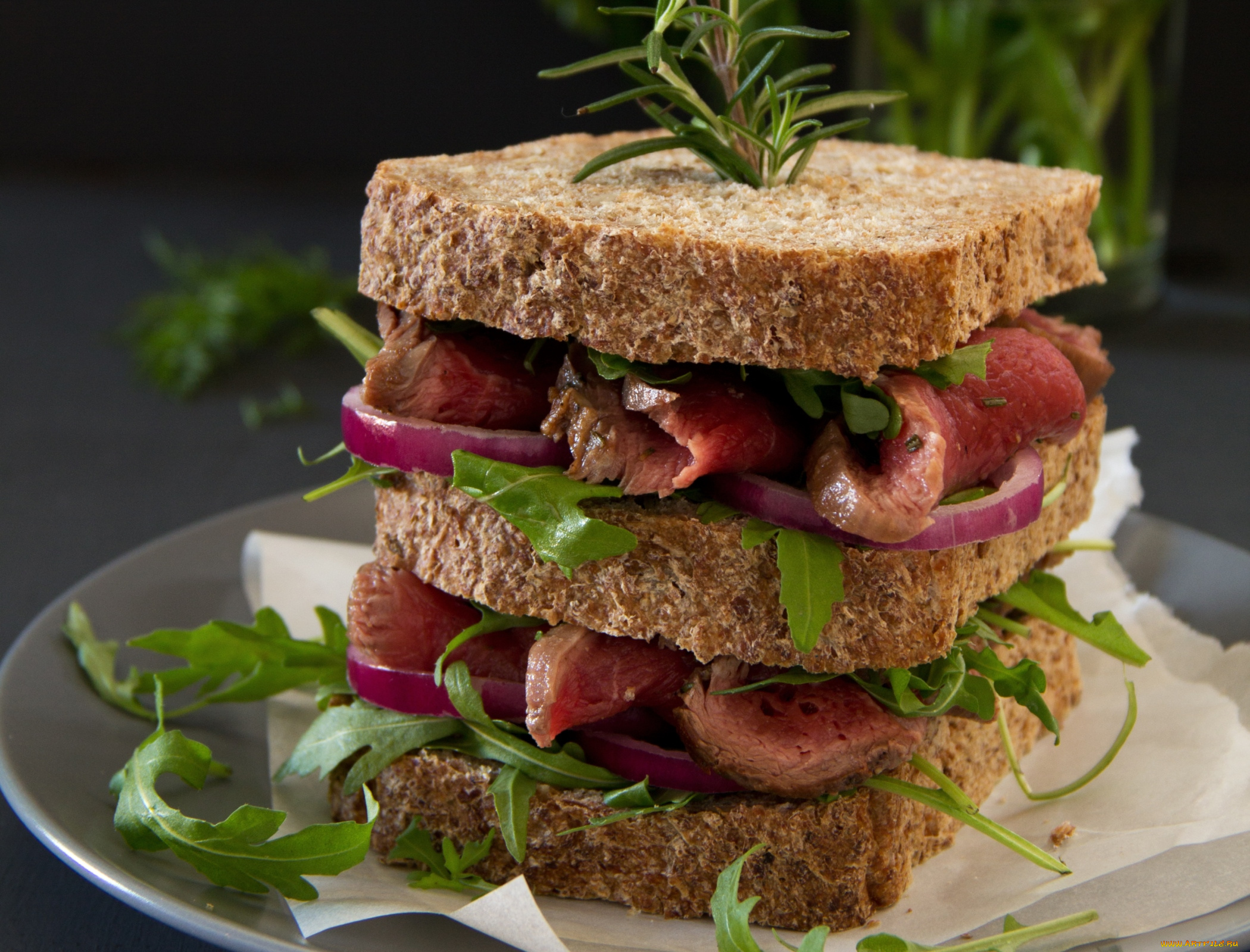 еда, бутерброды, , гамбургеры, , канапе, мясо, розмарин, хлеб