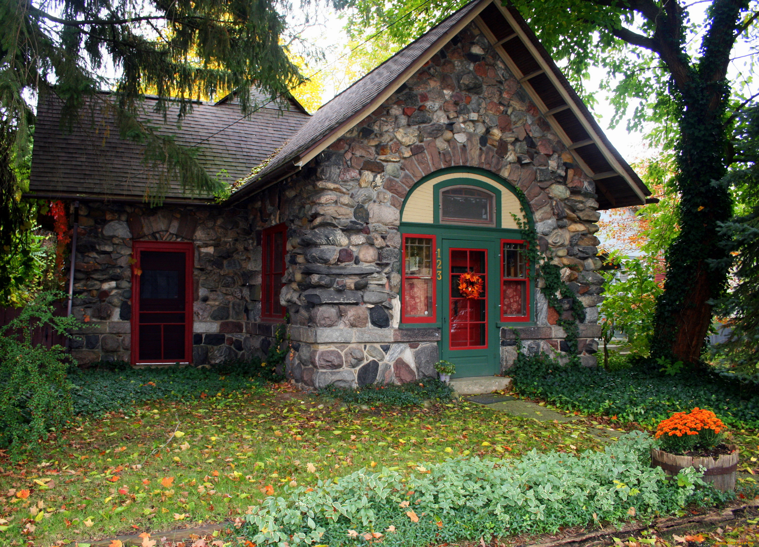 города, -, здания, , дома, цветы, трава, деревья, дом, мичиган, сша