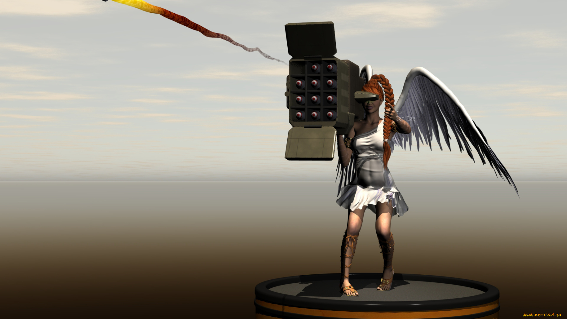 3д, графика, ангел, , angel, девушка, ангел, оружие, фон, взгляд