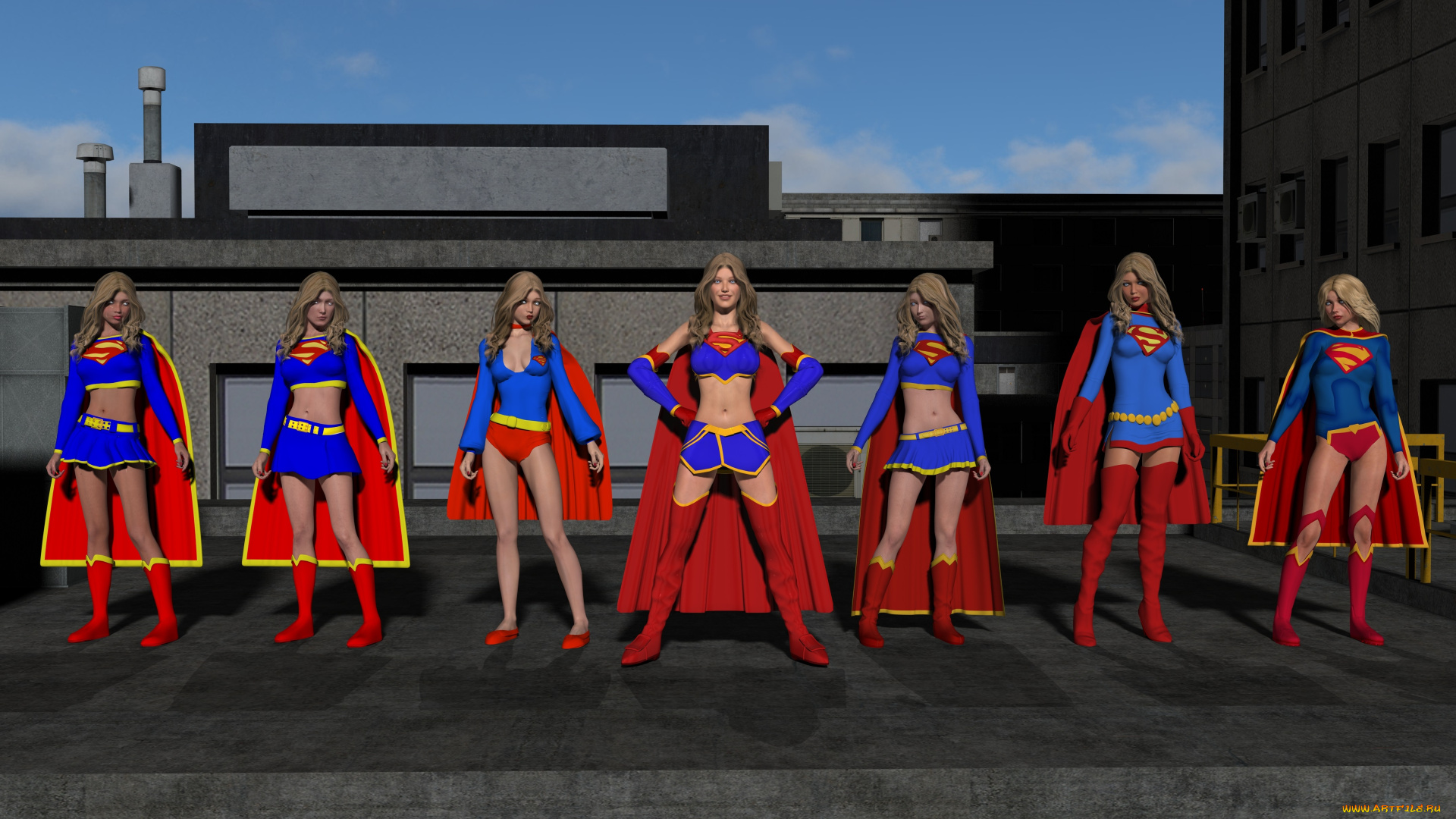 3д, графика, фантазия, , fantasy, супермены, фон, взгляд, девушки