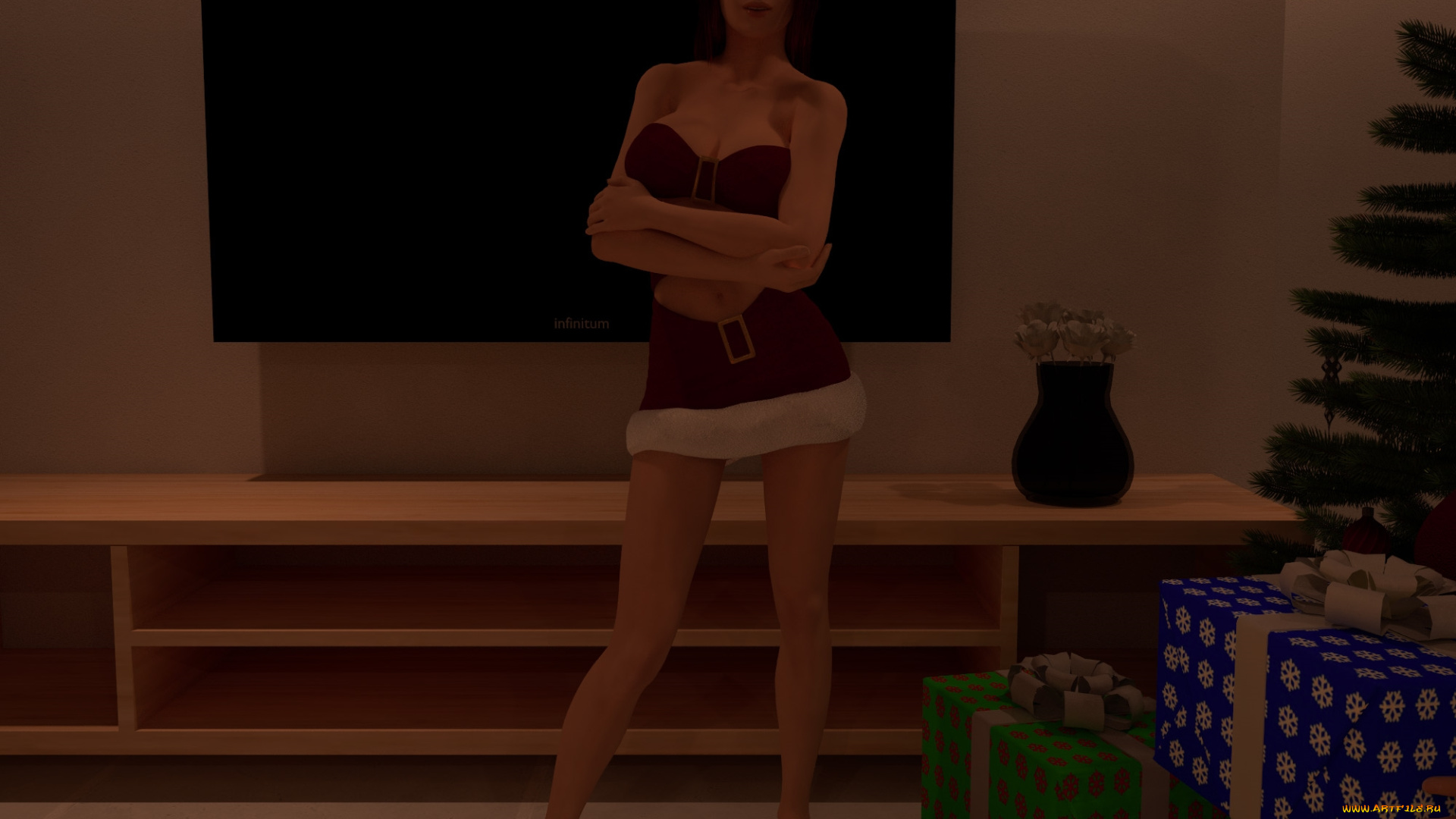 3д, графика, люди, , people, девушка, взгляд, фон, подарки