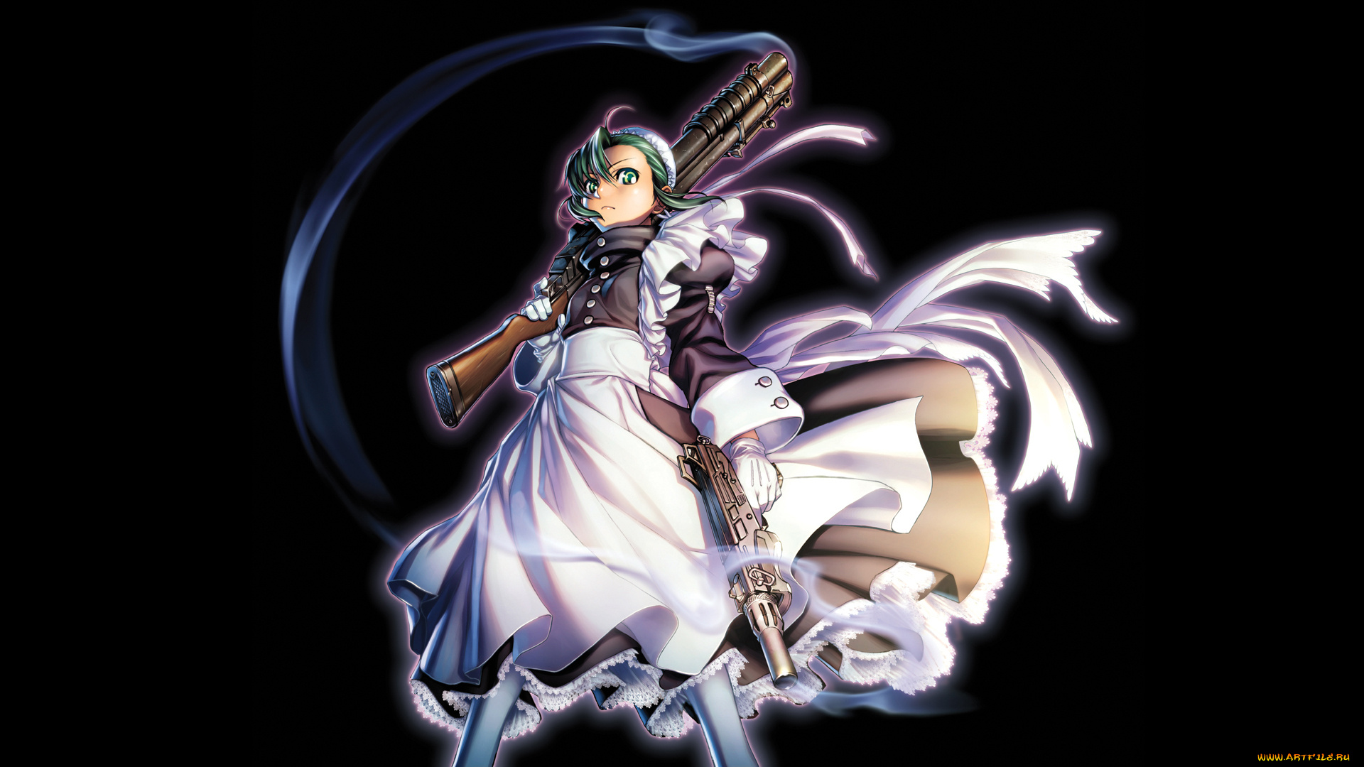 аниме, black, lagoon, hiroe, rei, fabiola, iglesias, девушка, оружие, ружье, дым