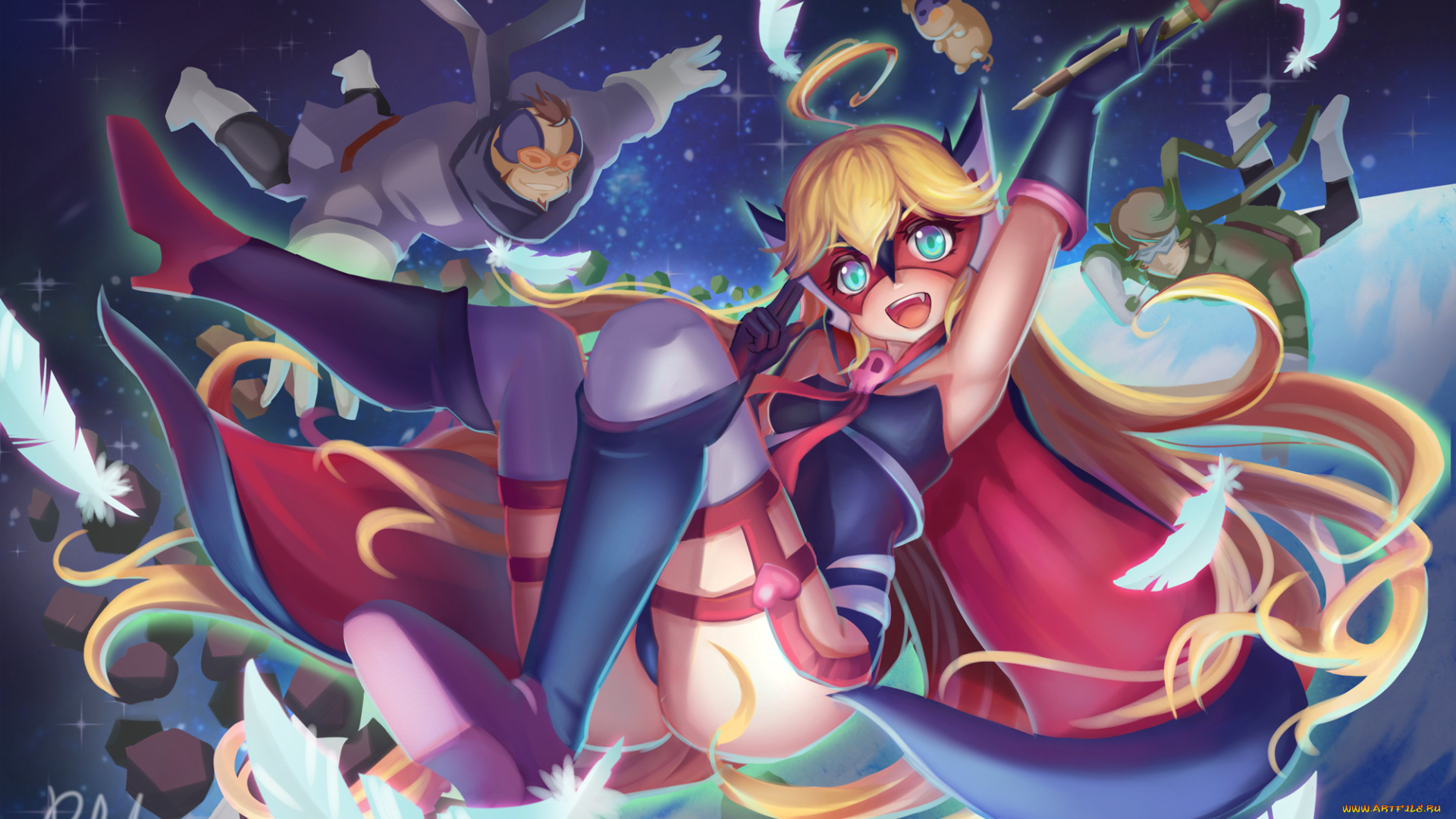 yoru, no, yatterman, аниме, unknown, , другое, парни, камни, doronjo, курительная, трубка, tonzura, qblade, взгляд, yatterman, перья, boyakki, маска, девушка, арт