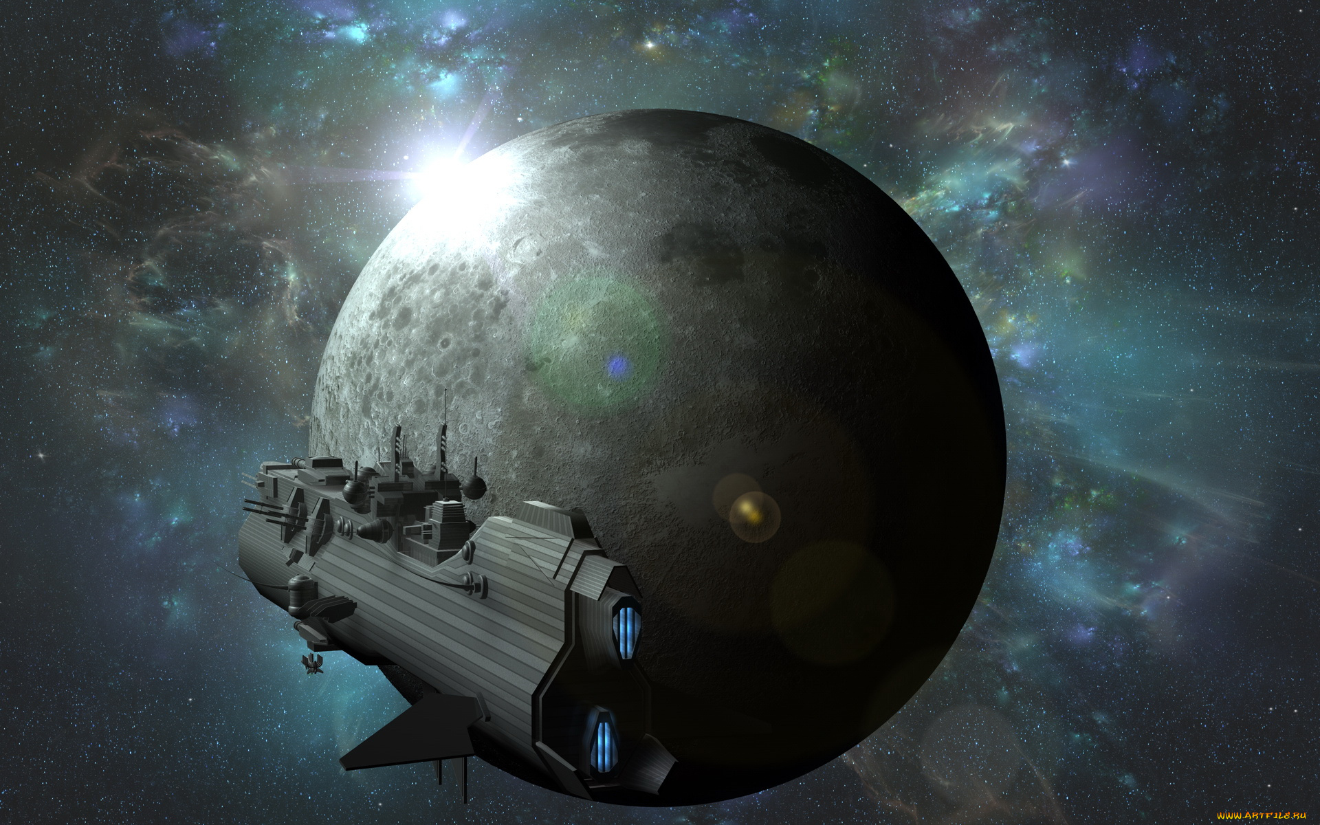 космос, арт, планета, космический, корабль, звезды, вселенная