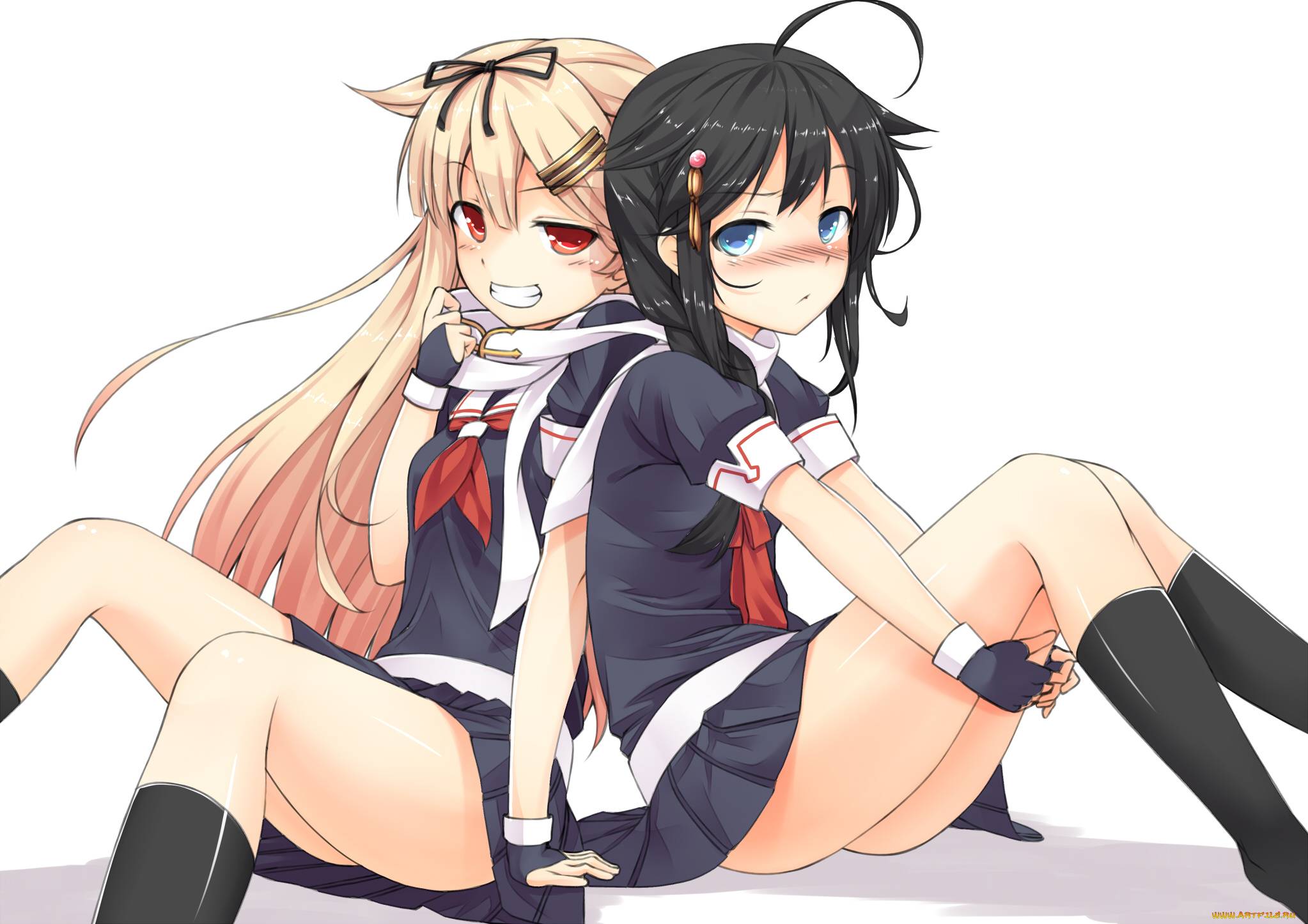 аниме, kantai, collection, арт, девушки, смущение, kuronagi, yuudachi, kancolle, kantai, collection, shigure