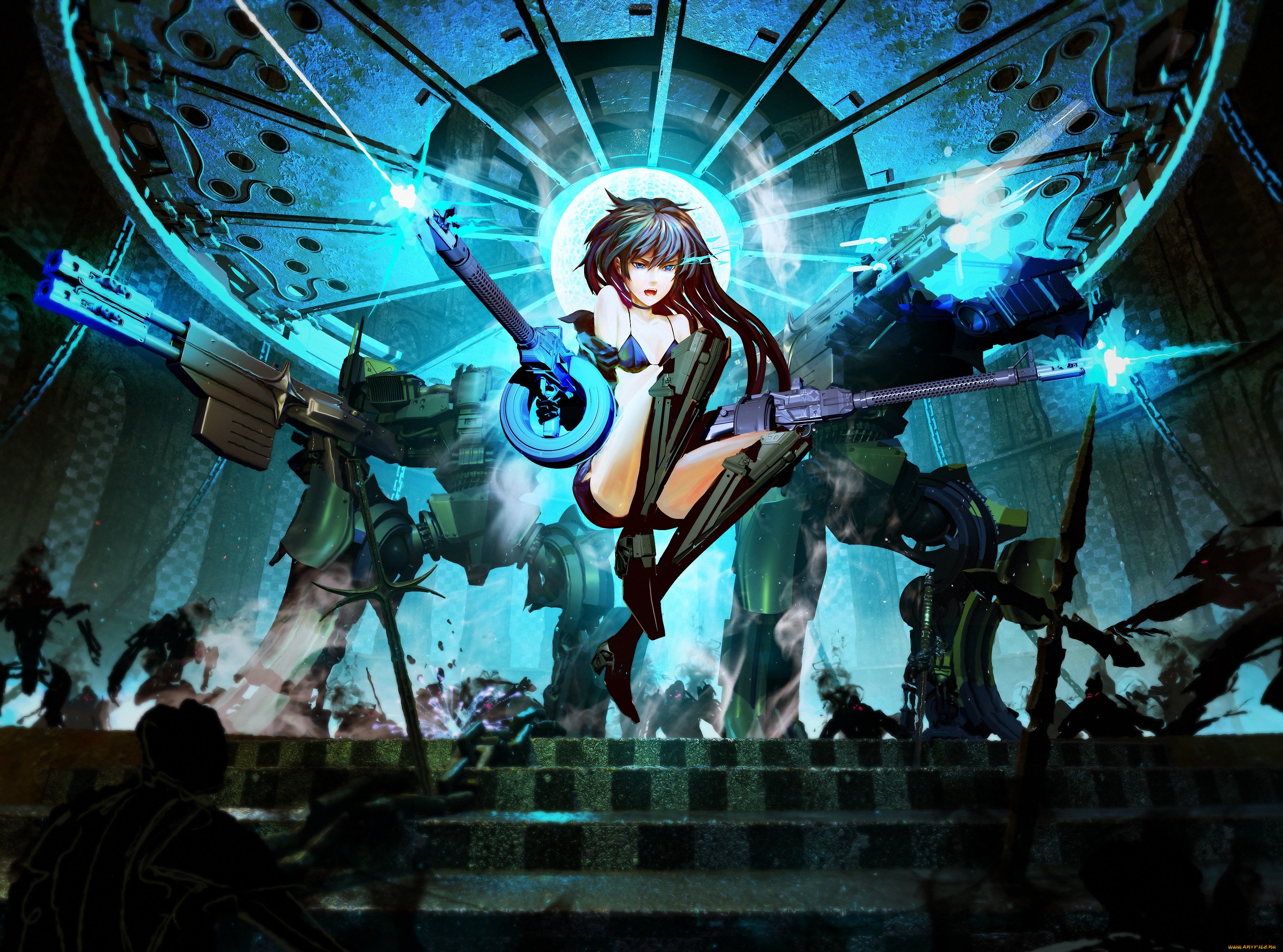 аниме, black, rock, shooter, kuroi, mato, роботы, арт, arsenixc, пулемёты, оружие, девушка, black, rock, shooter