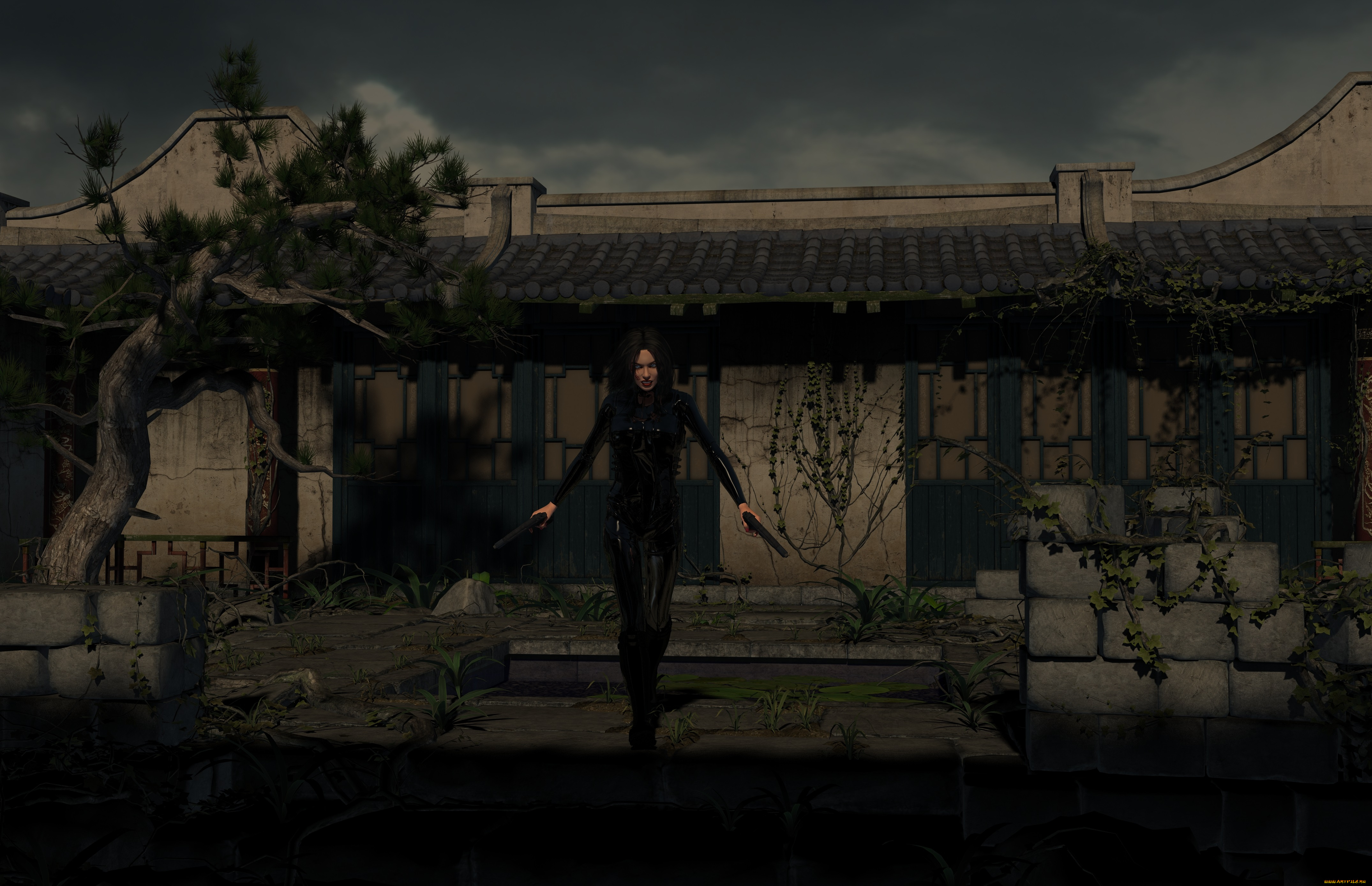 3д, графика, фантазия, , fantasy, оружие, фон, взгляд, девушка