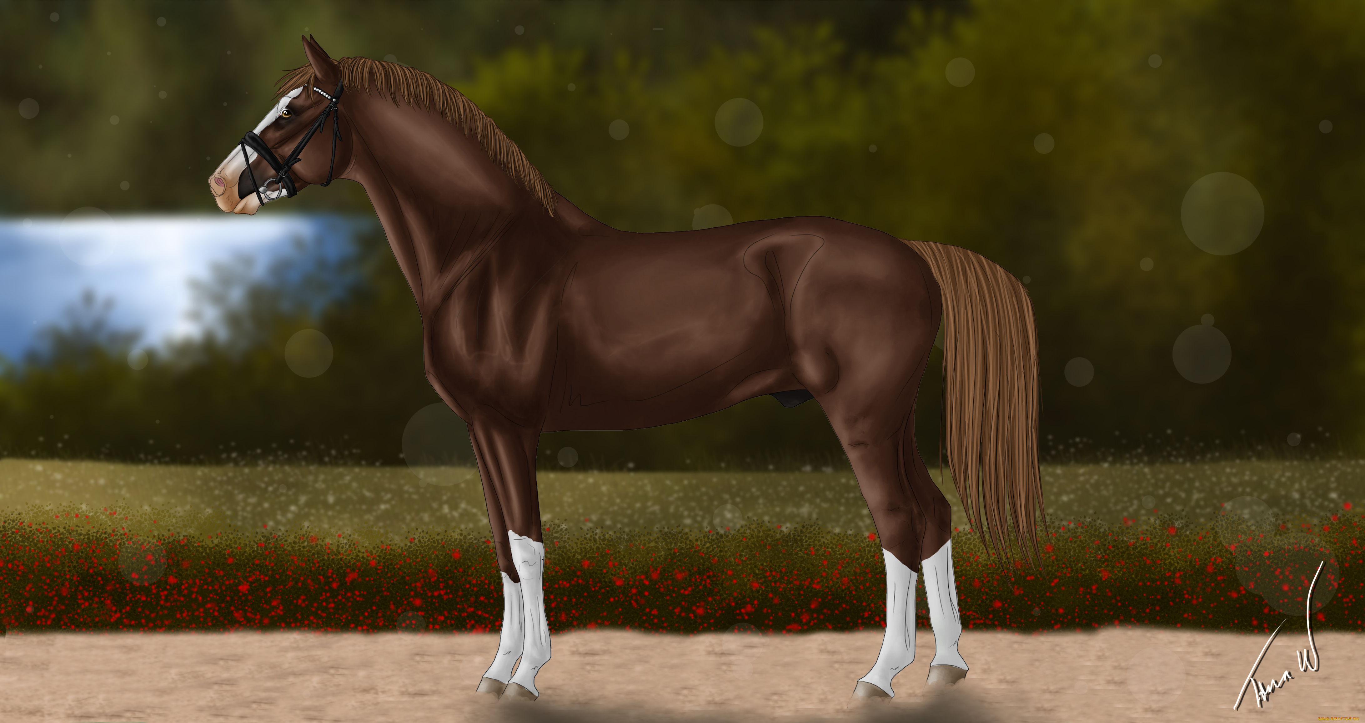 рисованное, животные, , лошади, фон, лошадь