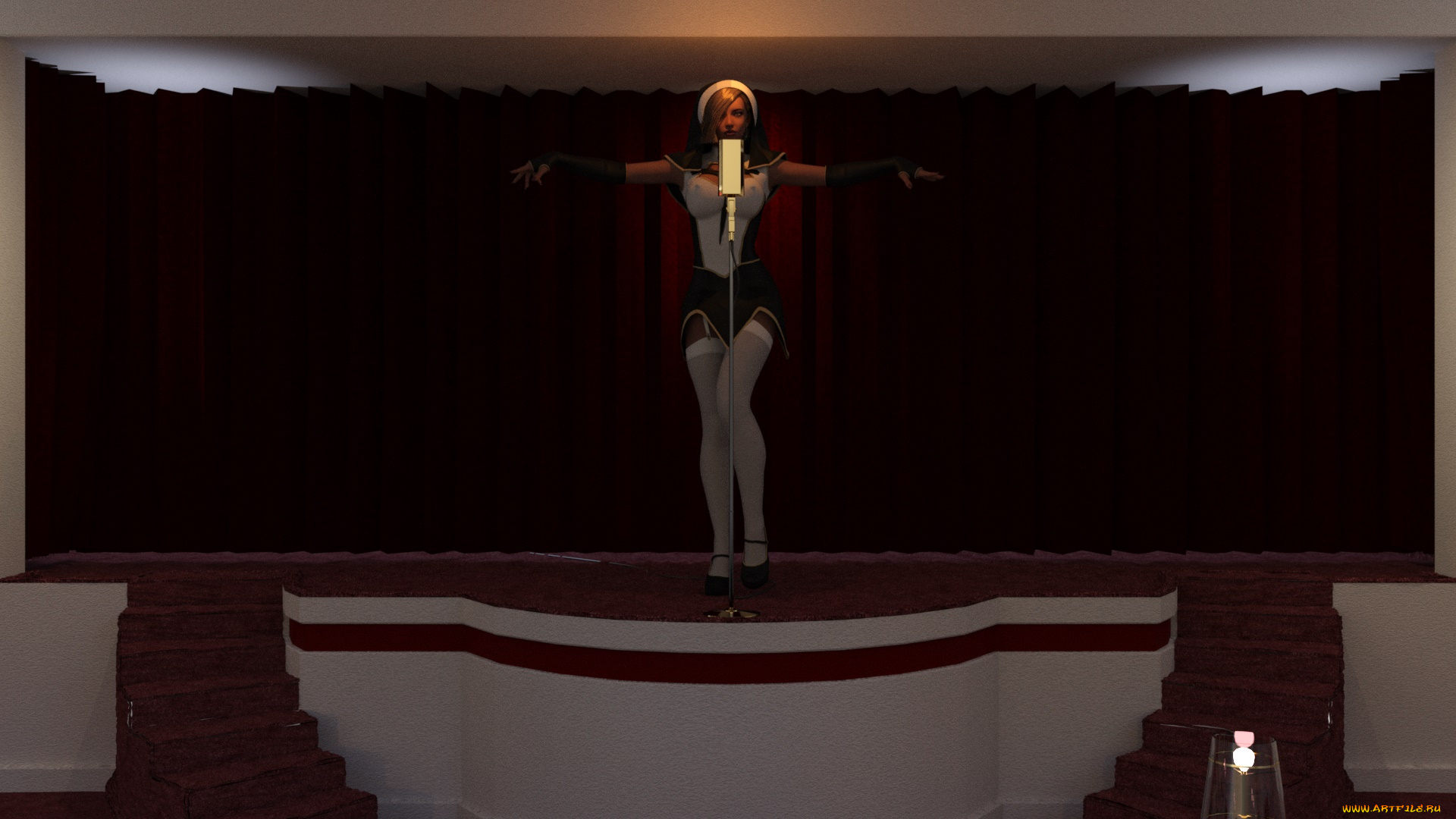 3д, графика, люди, , people, девушка, взгляд, фон, микрофон