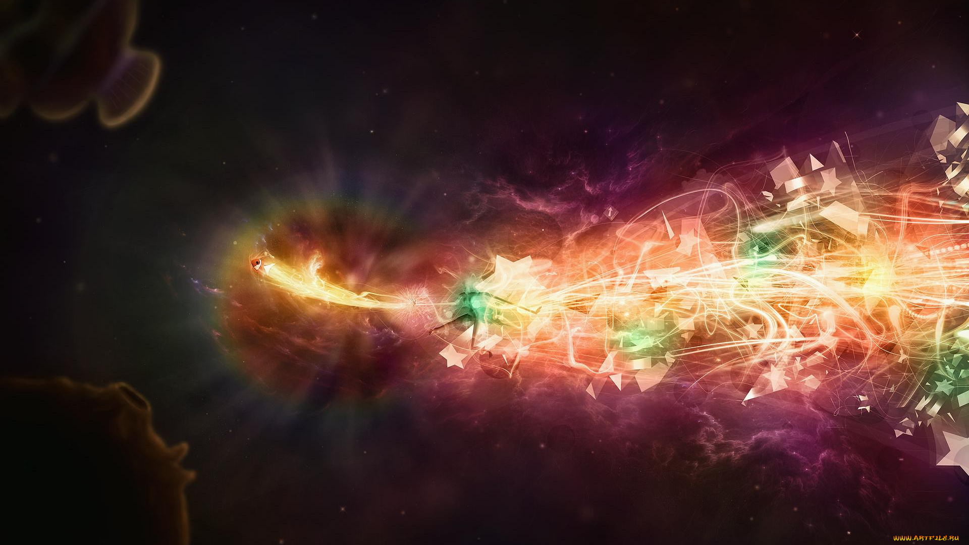 3д, графика, животные, , animals, шлейф, фигуры, свет, звезды, рыбка