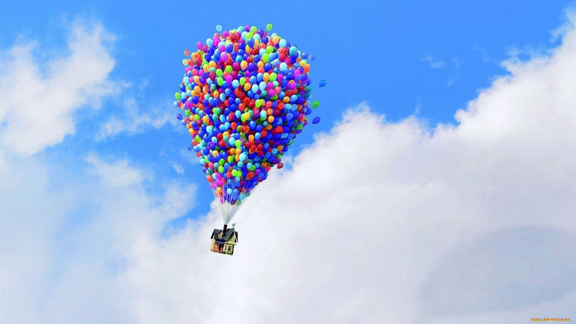 мультфильмы, up, полет, облака, дом, шары, небо, вверх