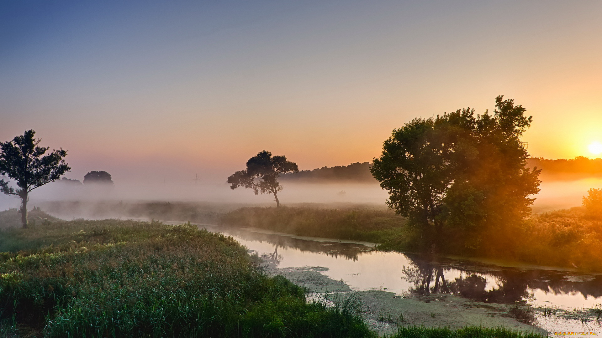 природа, реки, озера, пейзаж, туман, утро, река