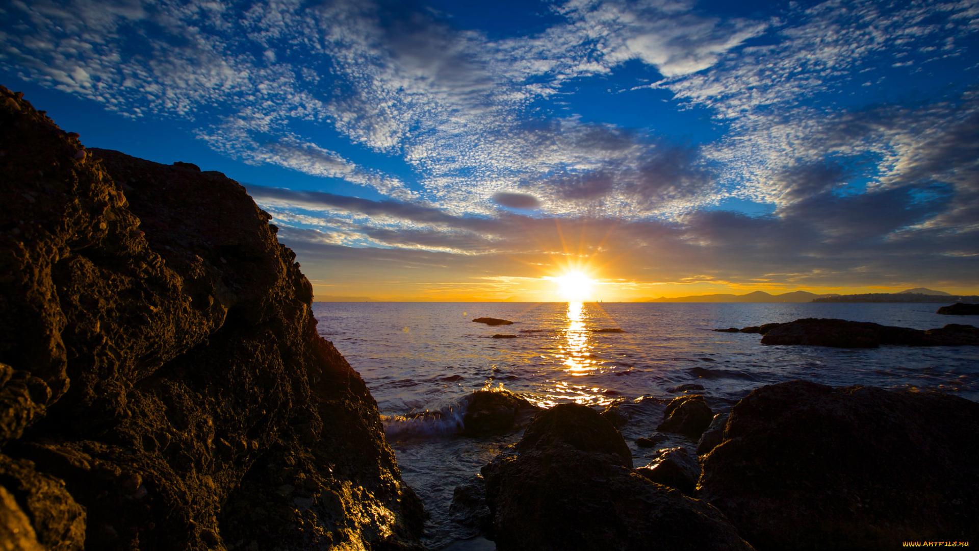 природа, восходы, закаты, волны, море, пейзаж, облака, закат, небо, камни