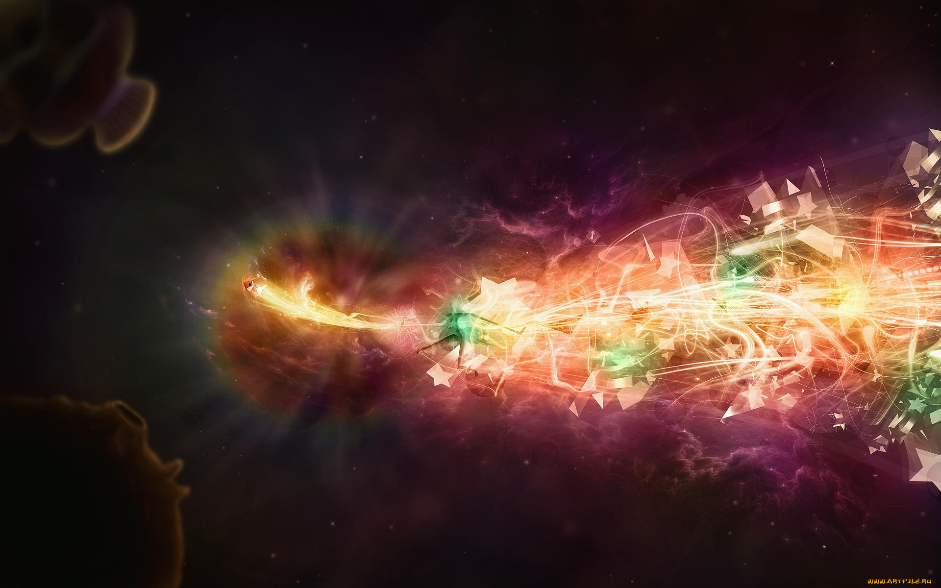 3д, графика, животные, , animals, шлейф, фигуры, свет, звезды, рыбка