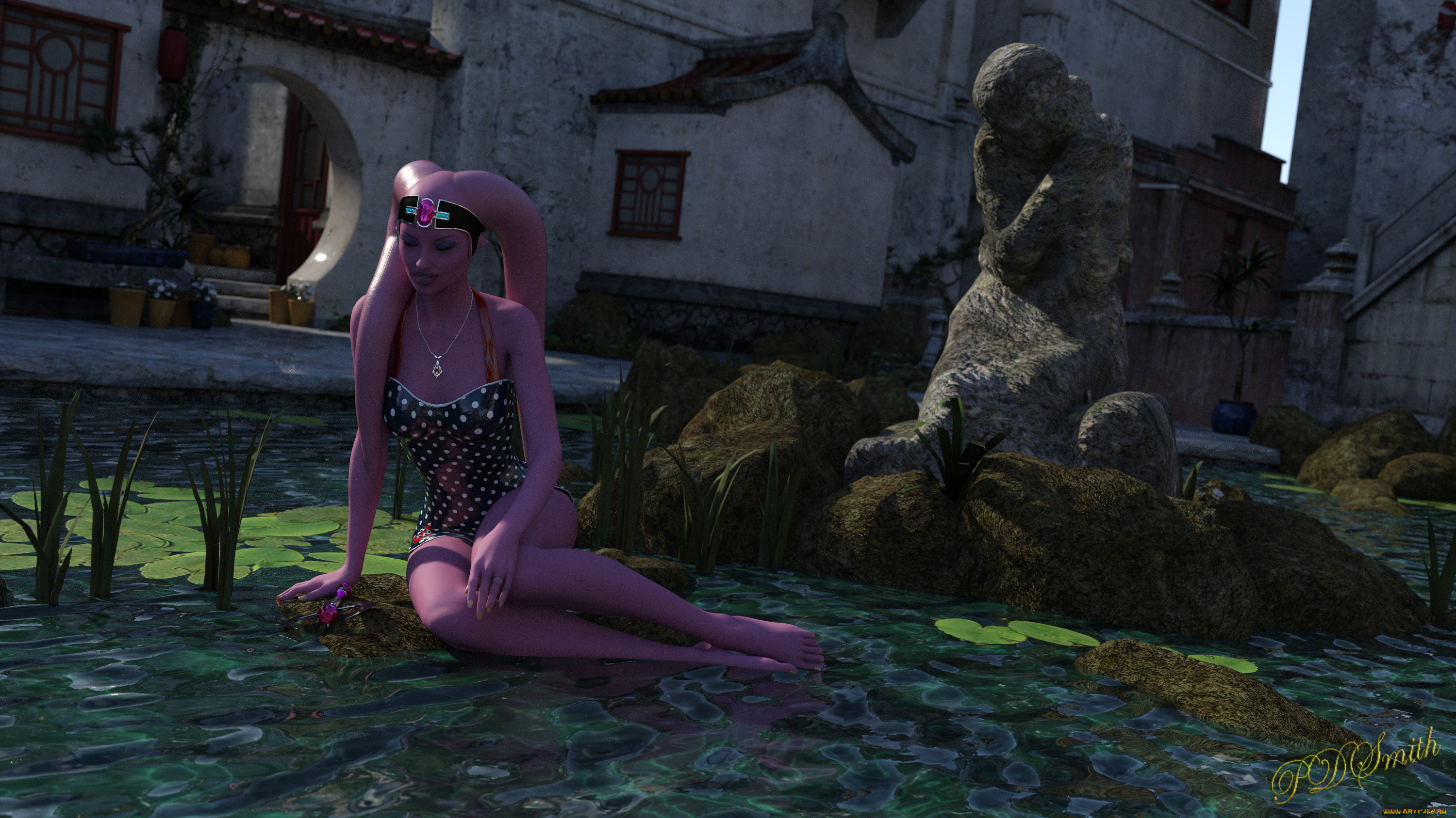 3д, графика, существа, , creatures, халк, фон, взгляд, девушка