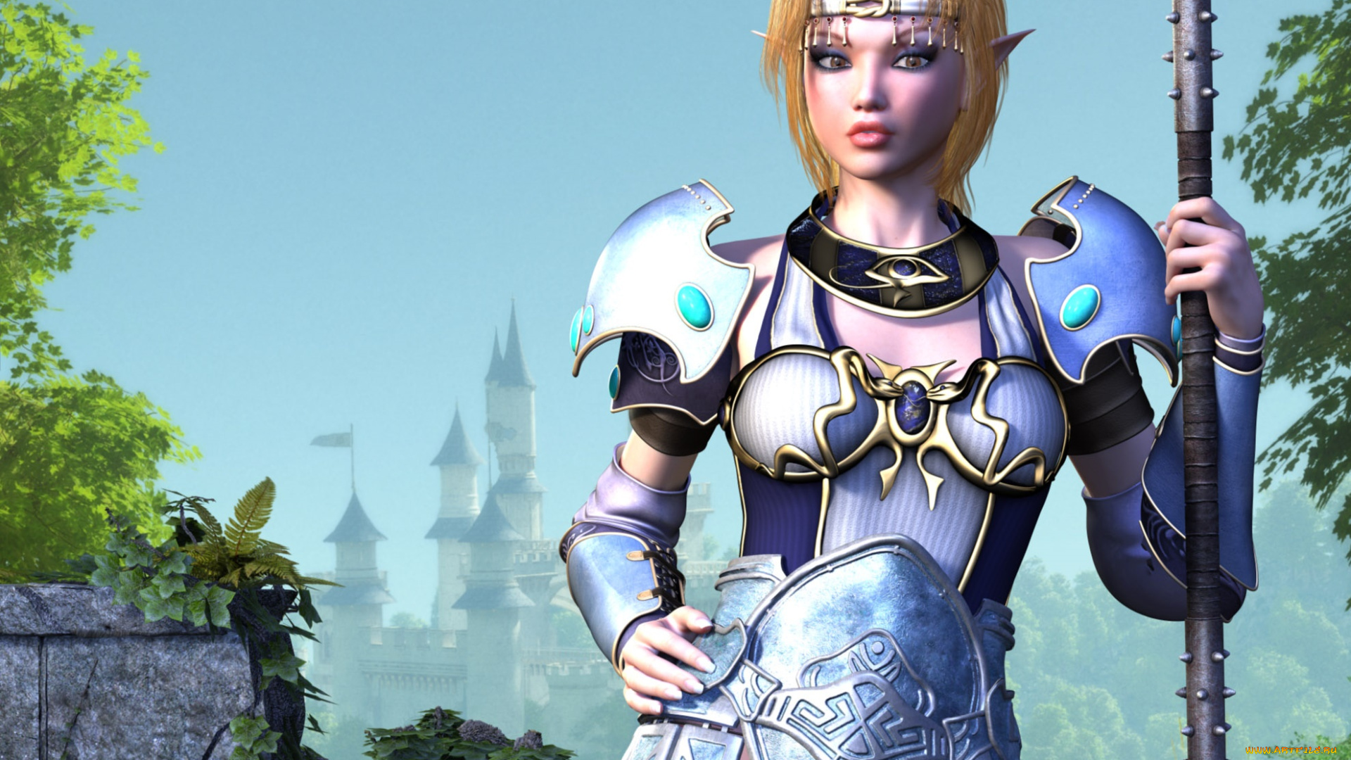 3д, графика, эльфы, , elves, эльфийка, взгляд, фон