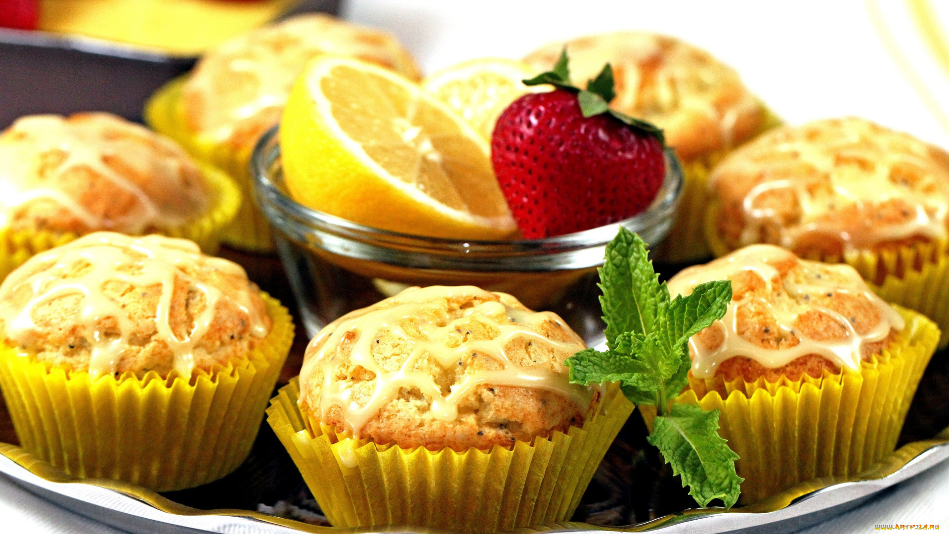 еда, пирожные, , кексы, , печенье, клубника, лимон, кексы