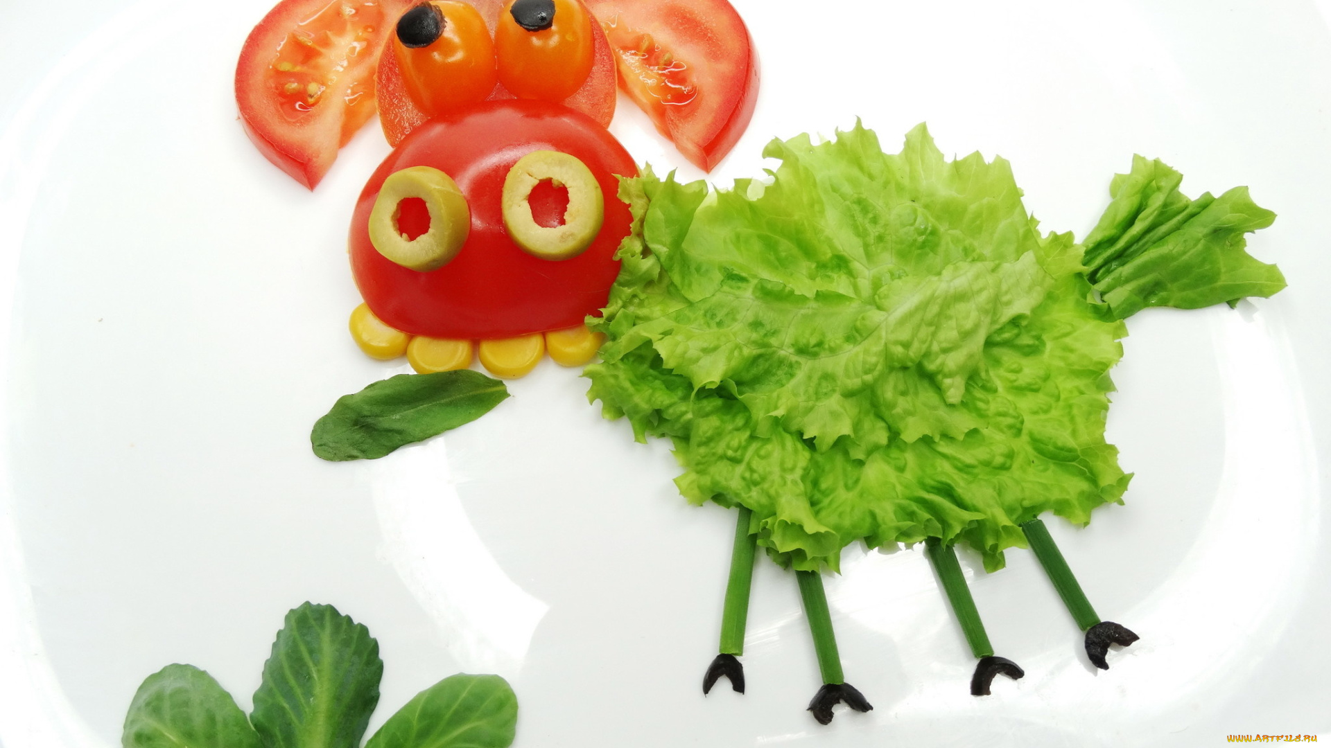 еда, салаты, , закуски, салата, листья, помидор, оливка