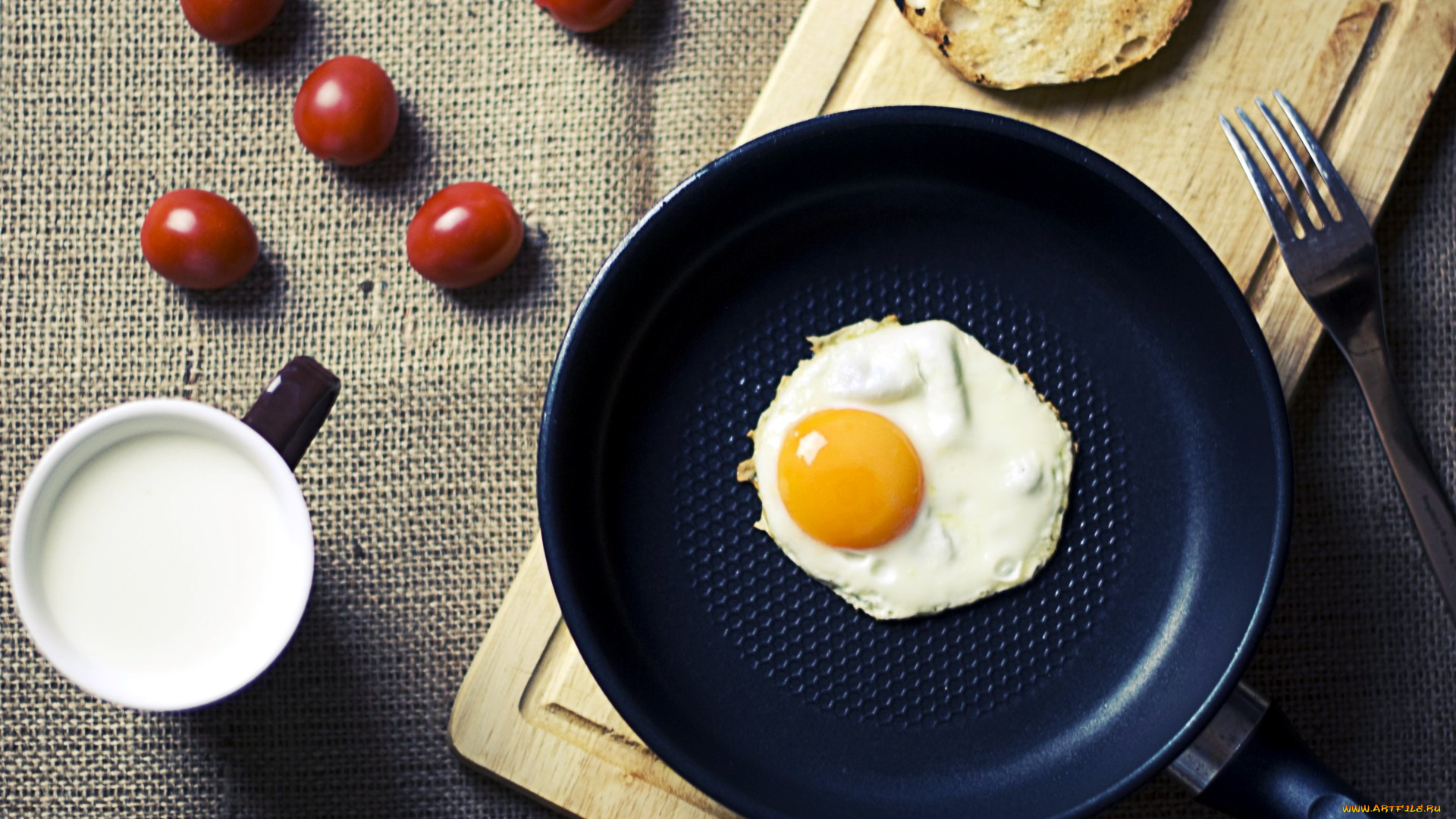 еда, Яичные, блюда, черри, помидоры, глазунья, сковорода