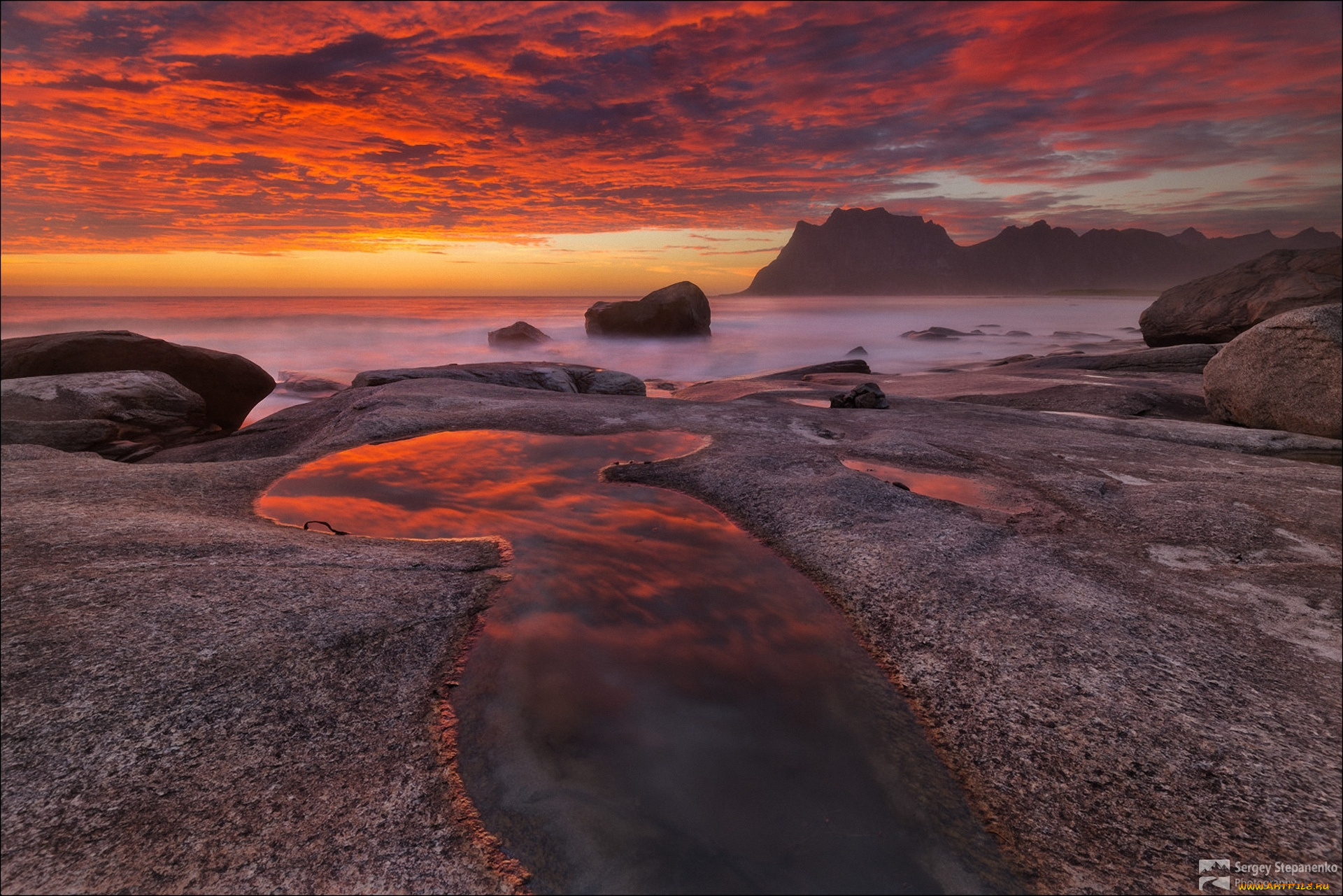 природа, побережье, закат, камни, море