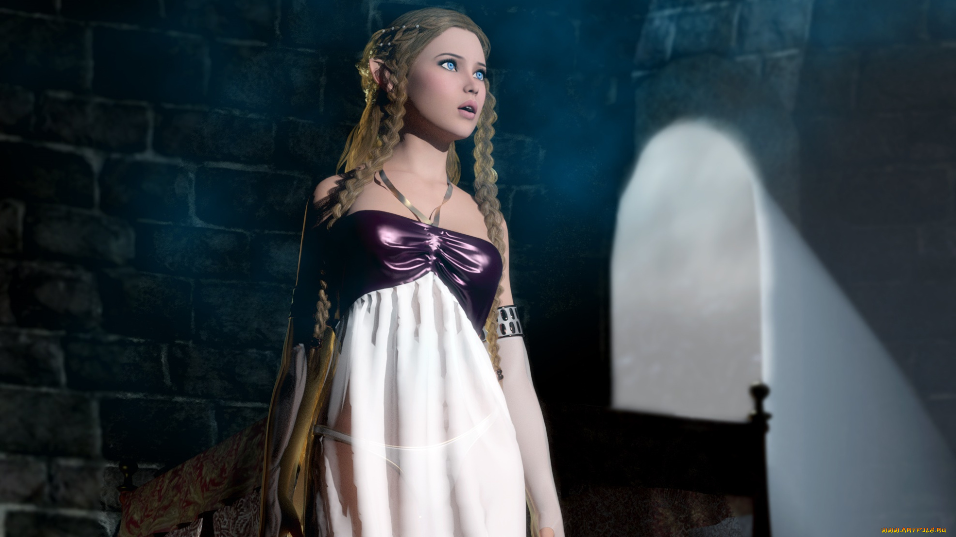 3д, графика, эльфы, , elves, фон, взгляд, эльфийка