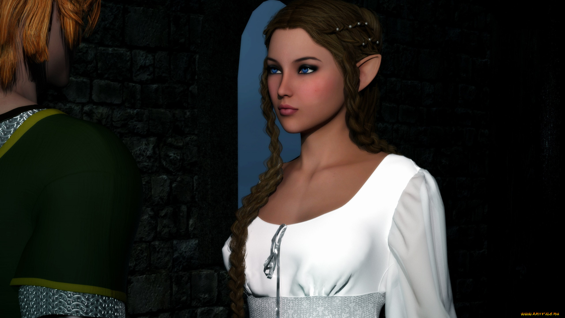 3д, графика, эльфы, , elves, взгляд, эльфийка, фон