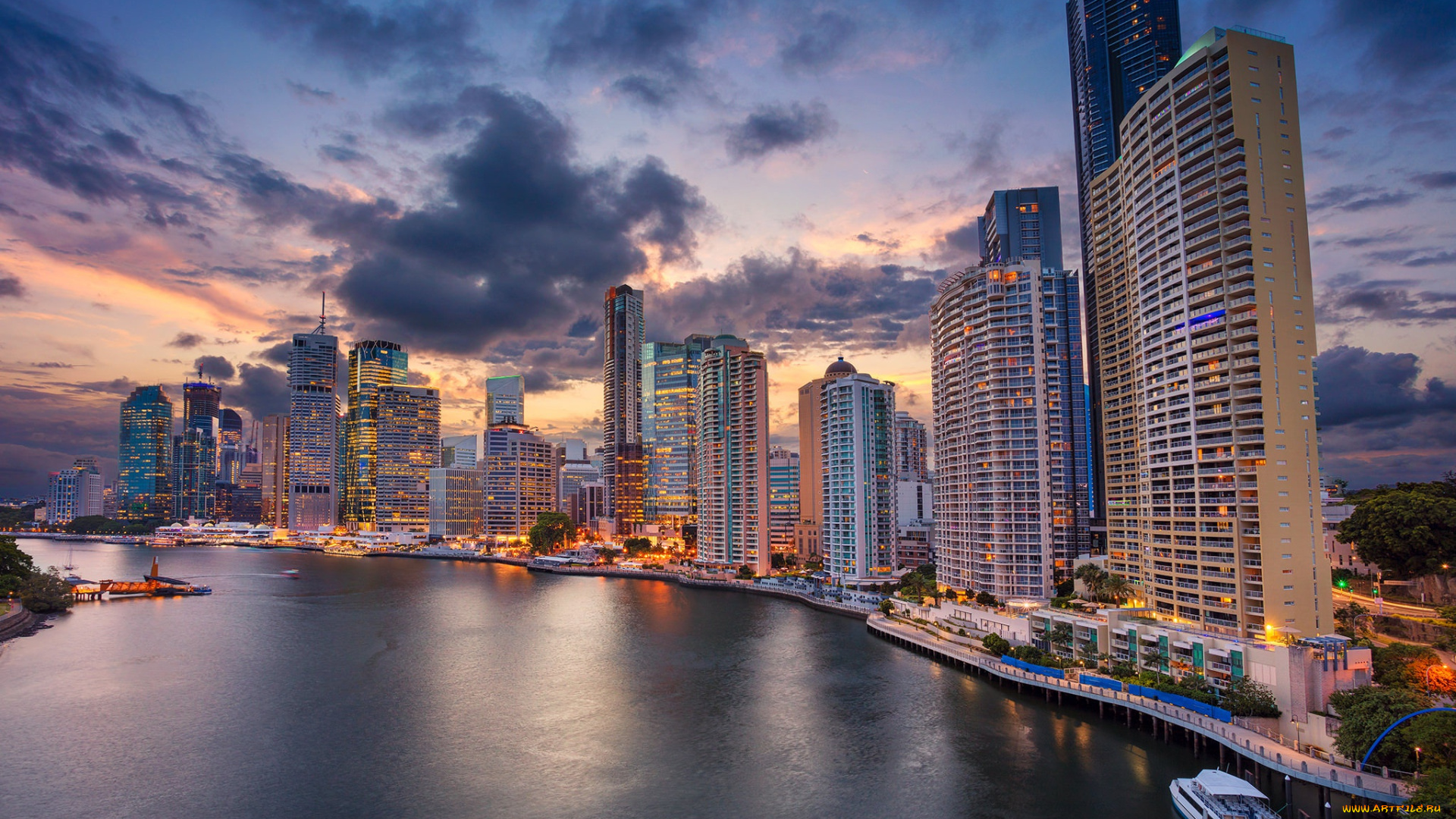 города, -, панорамы, brisbane, здания, набережная, queensland, брисбен, river, дома, река, небоскрёбы, australia, квинсленд, австралия