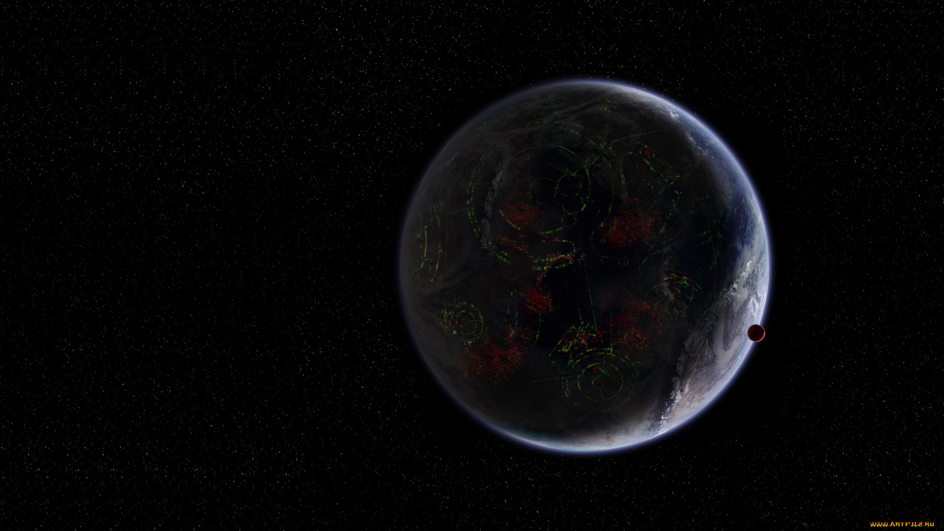 космос, арт, фантастика, спутник, serban, gabriel, планета, coruscant