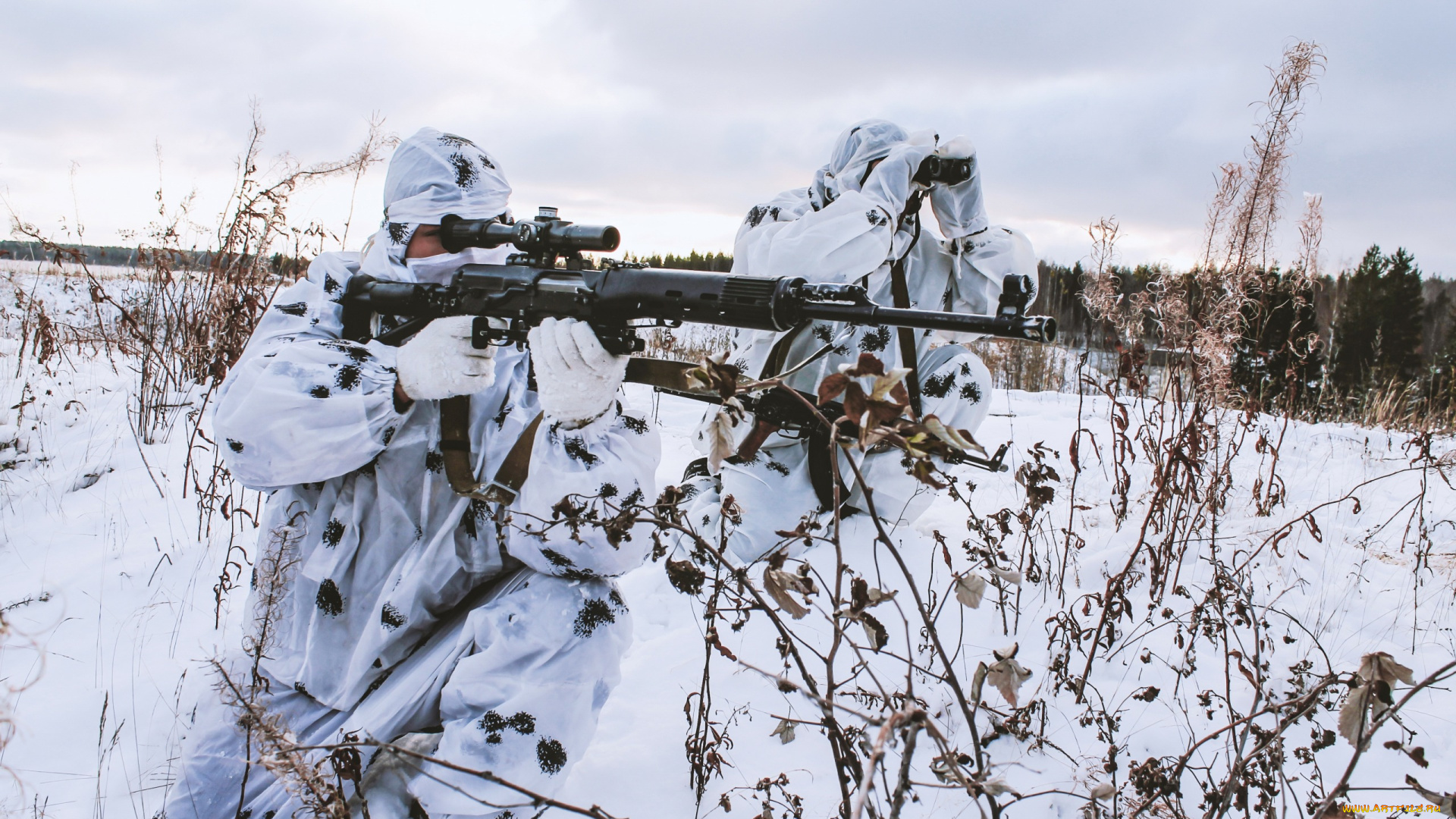 оружие, армия, спецназ, снайпер, камуфляж, зима, снег