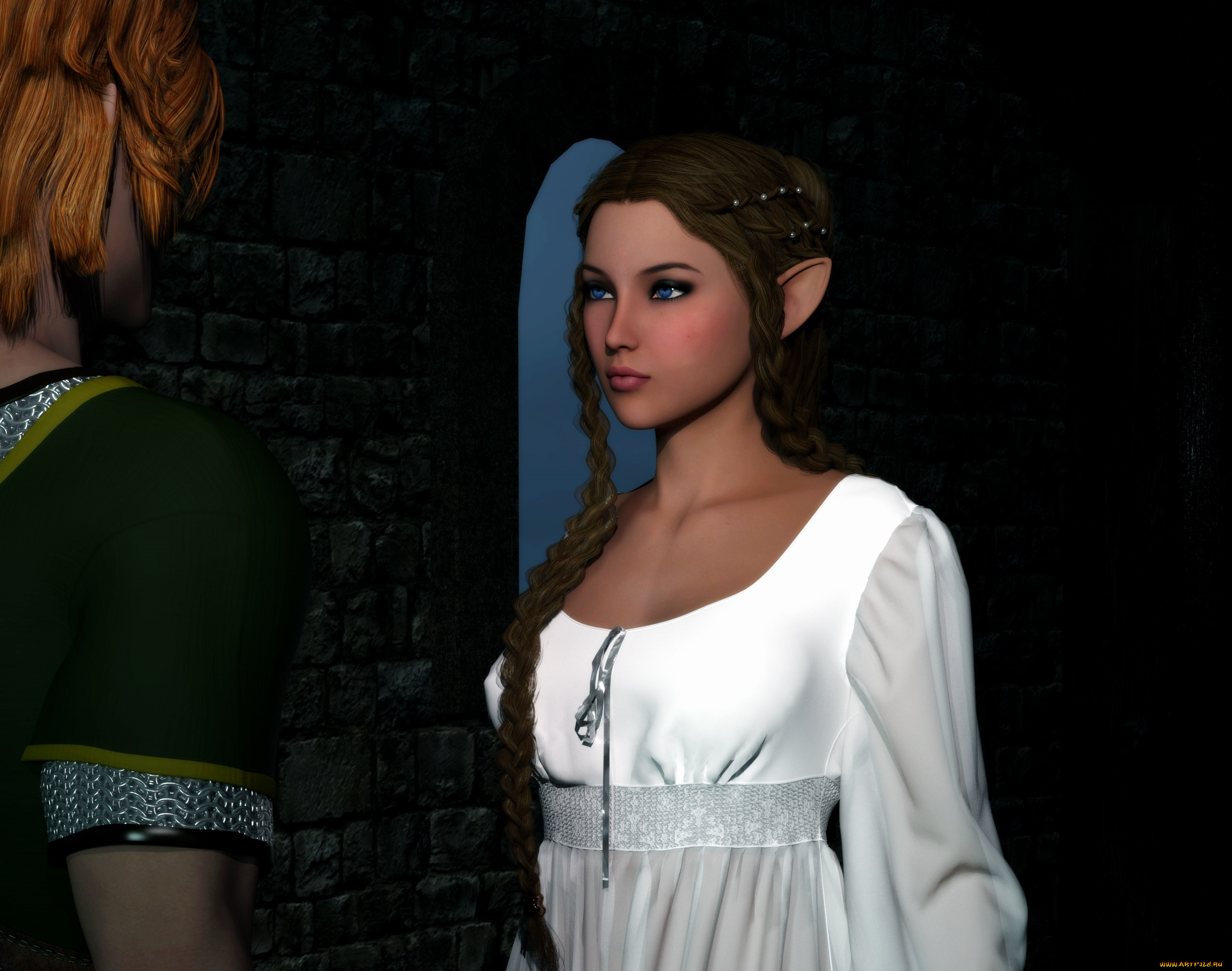 3д, графика, эльфы, , elves, взгляд, эльфийка, фон