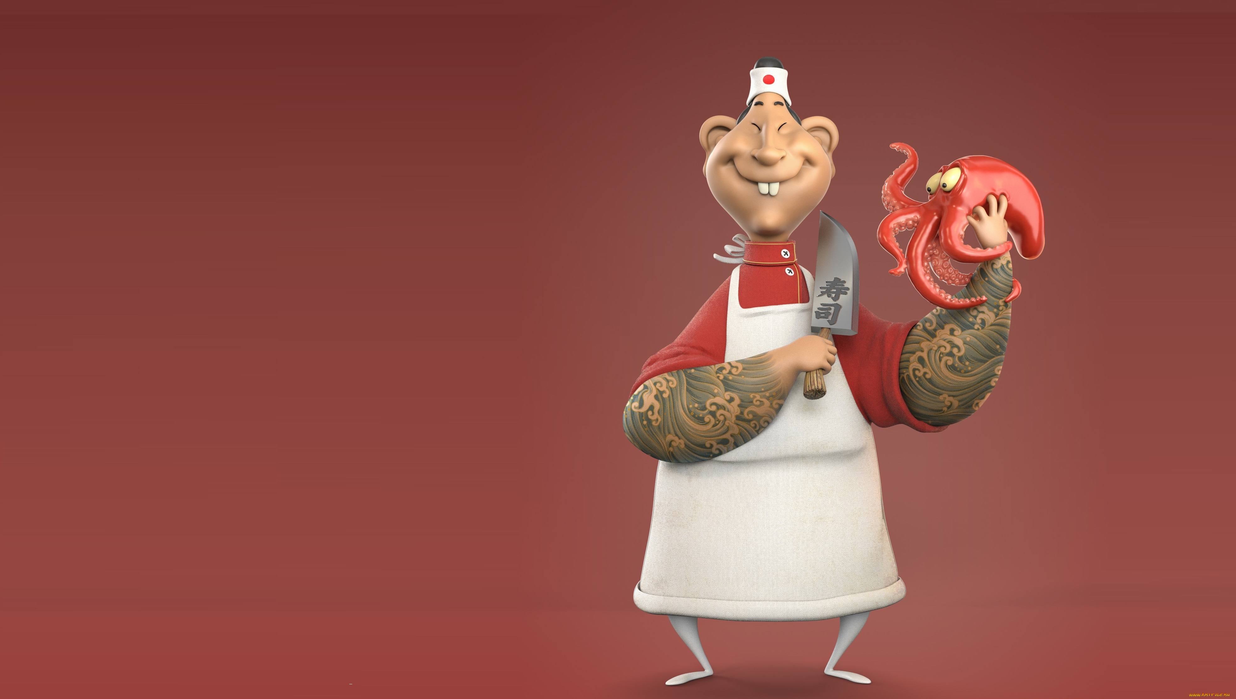 3д, графика, юмор, , humor, арт, chef, takо, осьминог, julio, cesar, повар