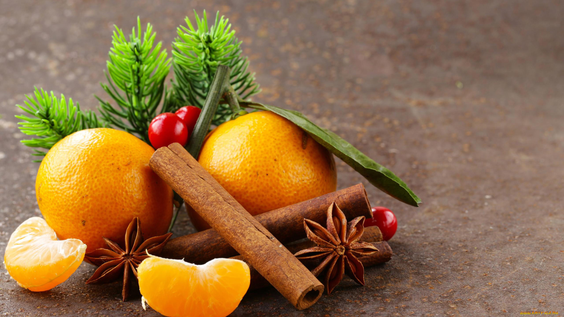 еда, цитрусы, анис, корица, мандарины