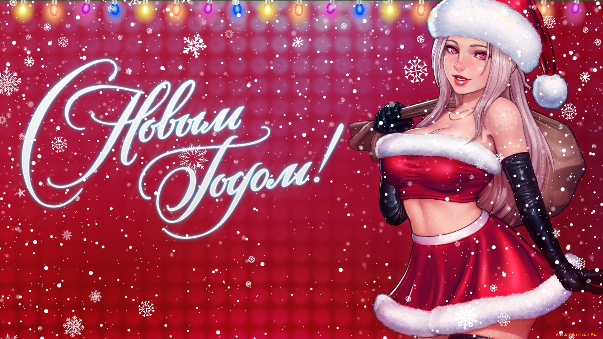 праздничные, векторная, графика, , новый, год, девушка, взгляд, фон